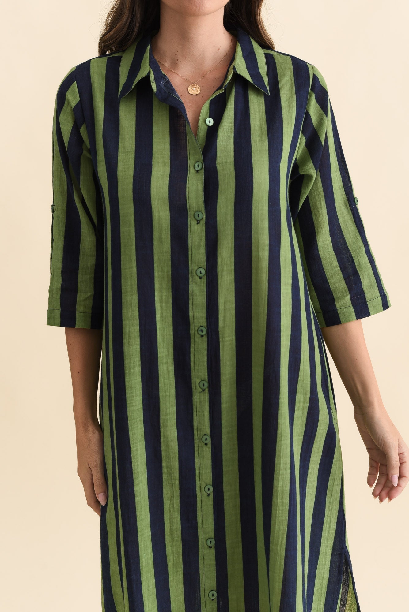 Tricia Indigo Stripe Cotton Shirt Dress