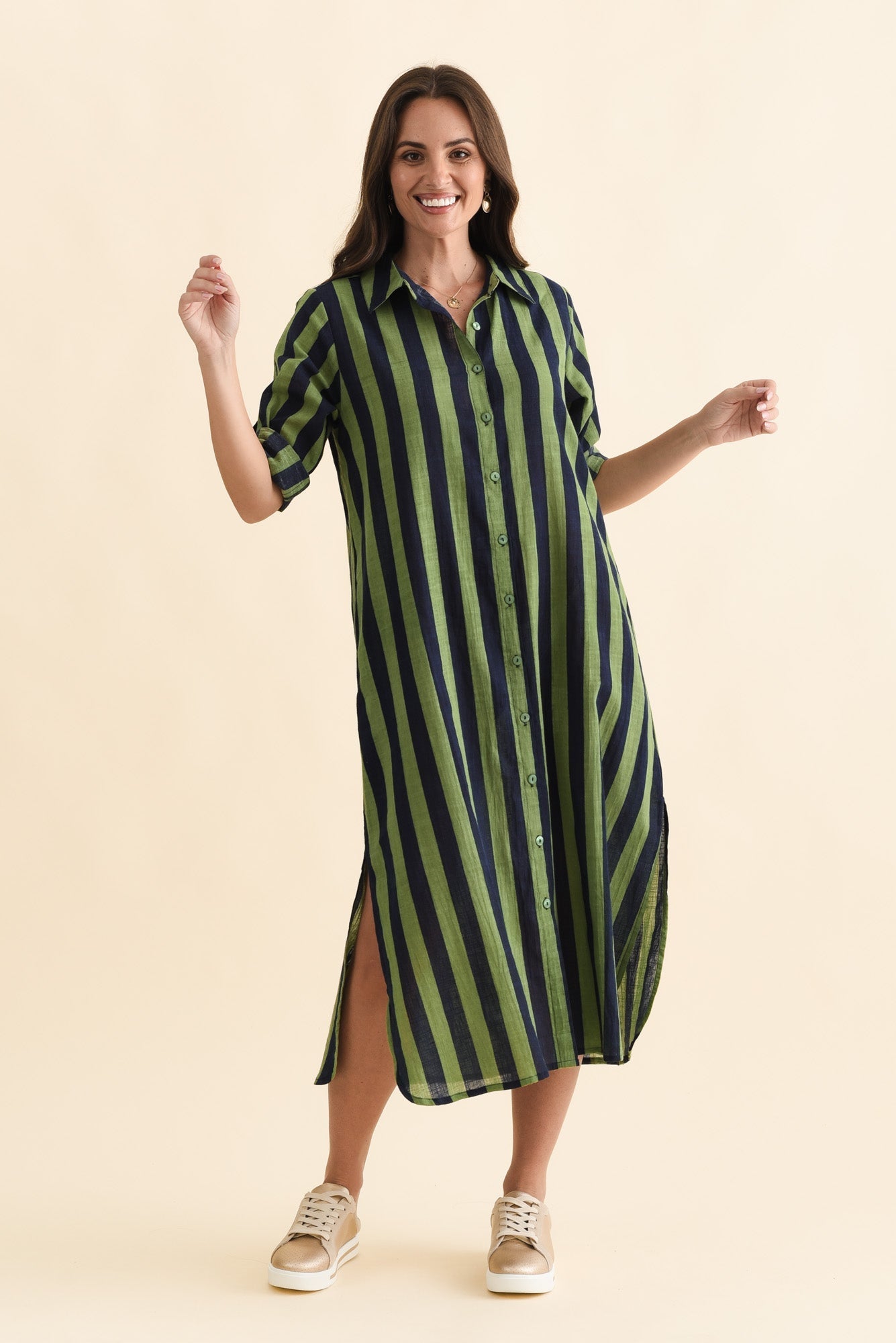 Tricia Indigo Stripe Cotton Shirt Dress