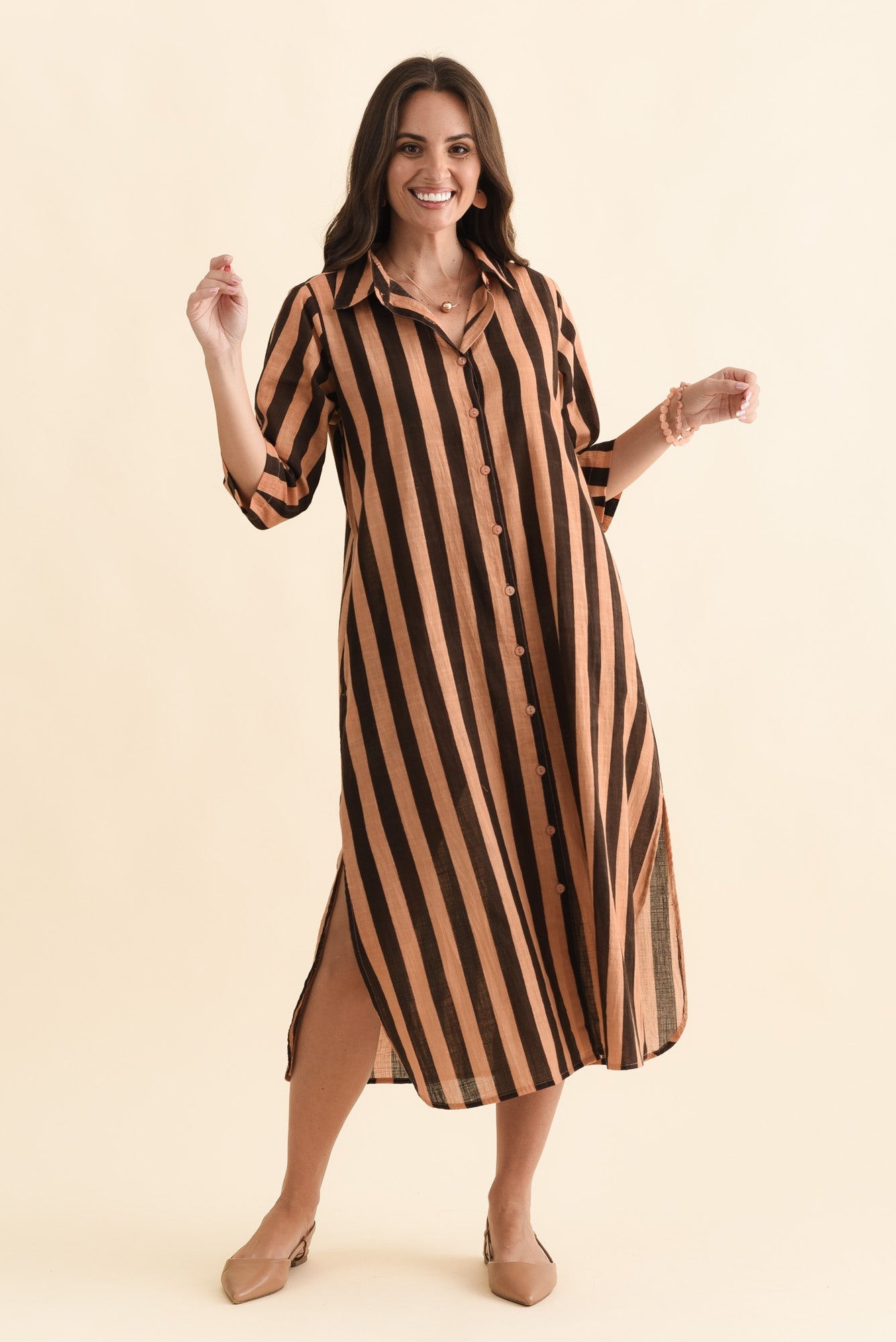 Tricia Chocolate Stripe Cotton Shirt Dress