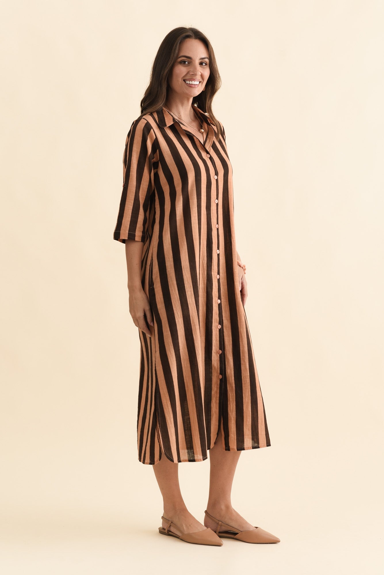 Tricia Chocolate Stripe Cotton Shirt Dress