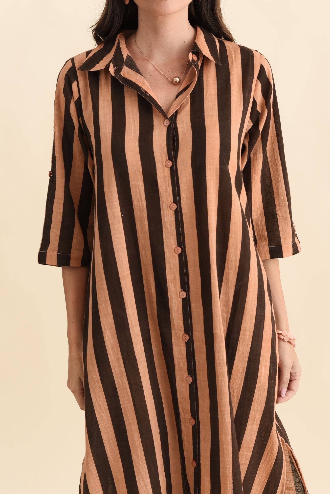 Tricia Chocolate Stripe Cotton Shirt Dress