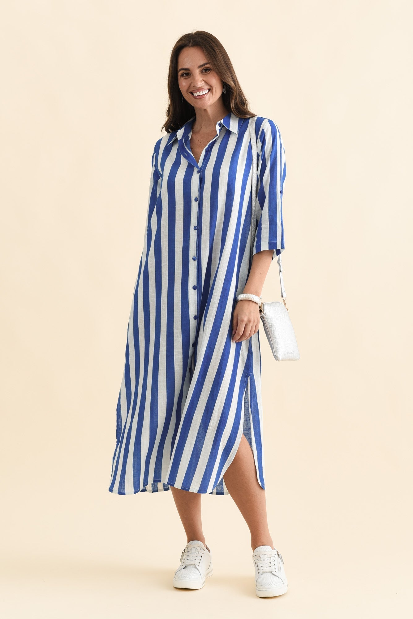 Tricia Cobalt Stripe Cotton Shirt Dress