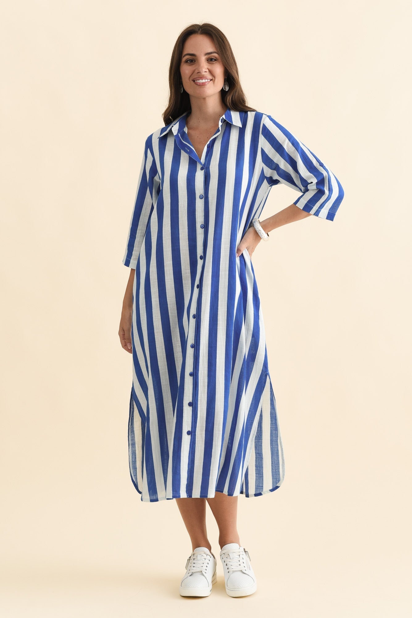 Tricia Cobalt Stripe Cotton Shirt Dress