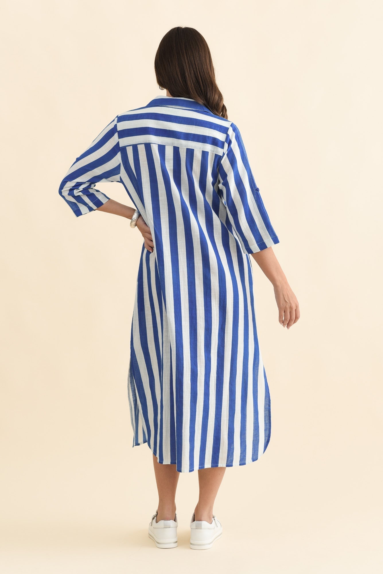 Tricia Cobalt Stripe Cotton Shirt Dress