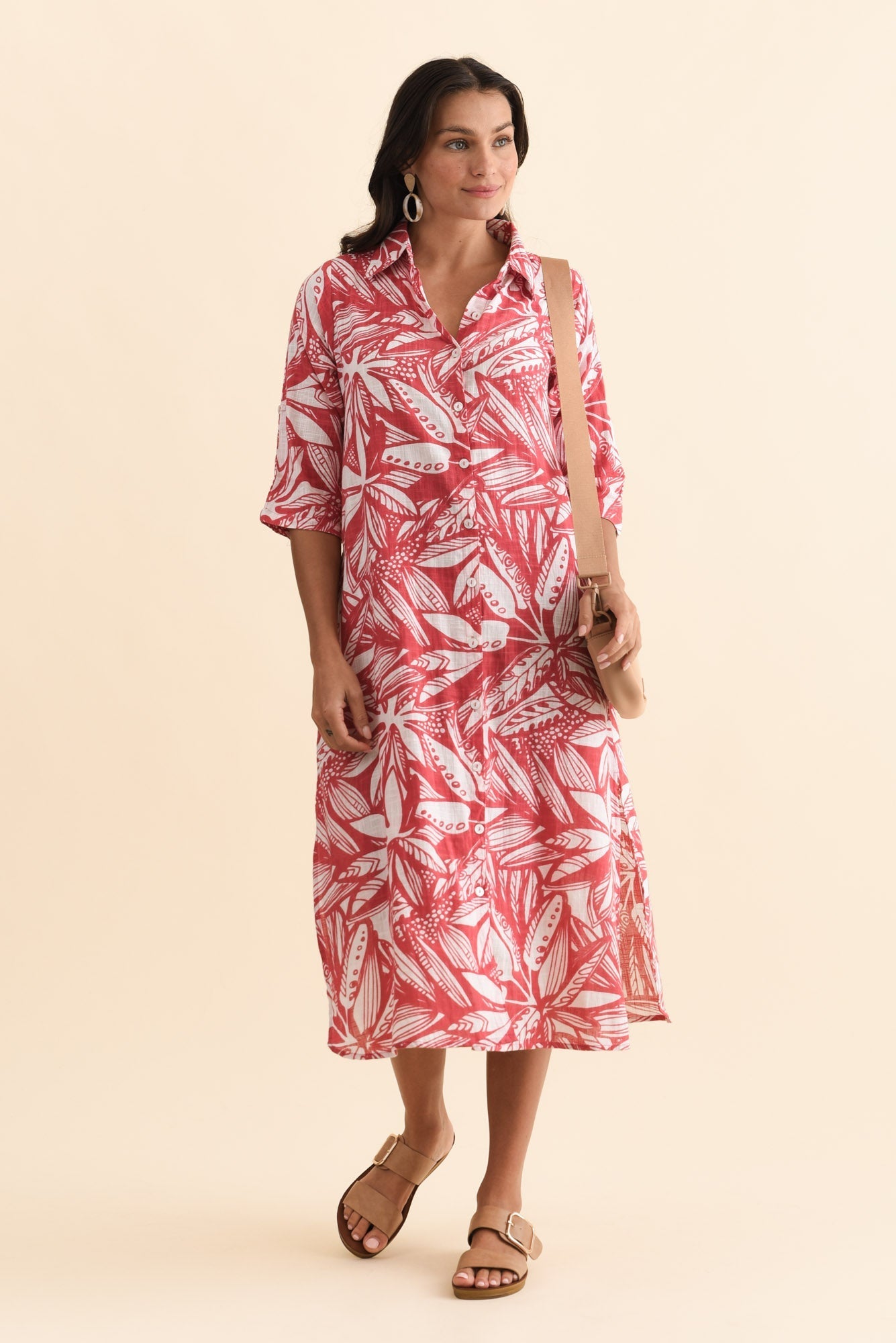 Tricia Coral Leaf Cotton Shirt Dress