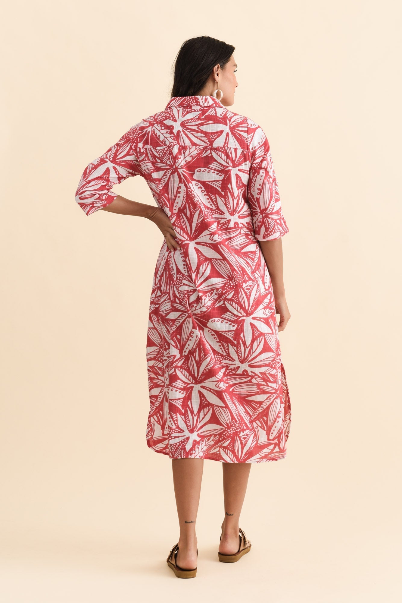 Tricia Coral Leaf Cotton Shirt Dress