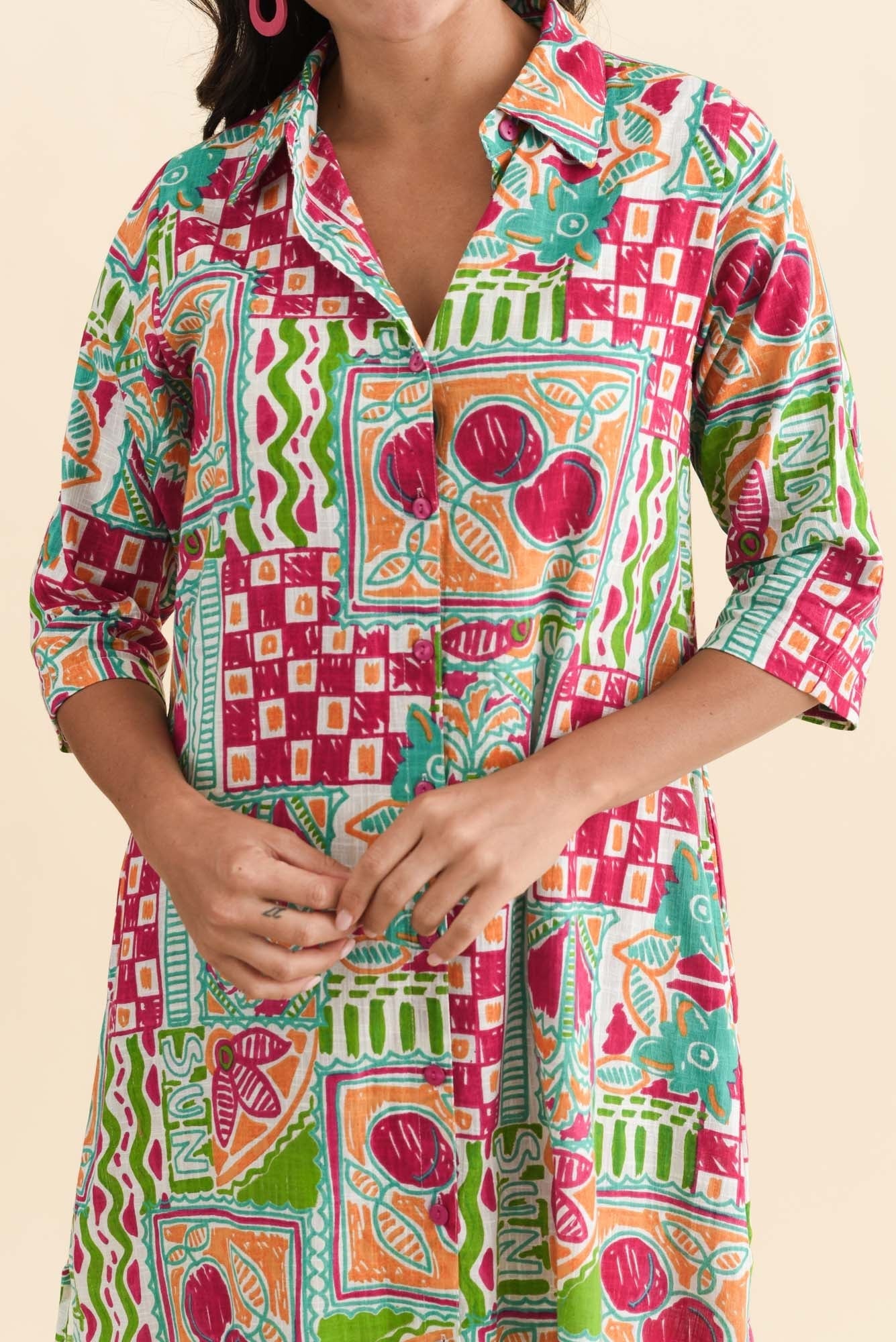 Tricia Green Tile Cotton Shirt Dress