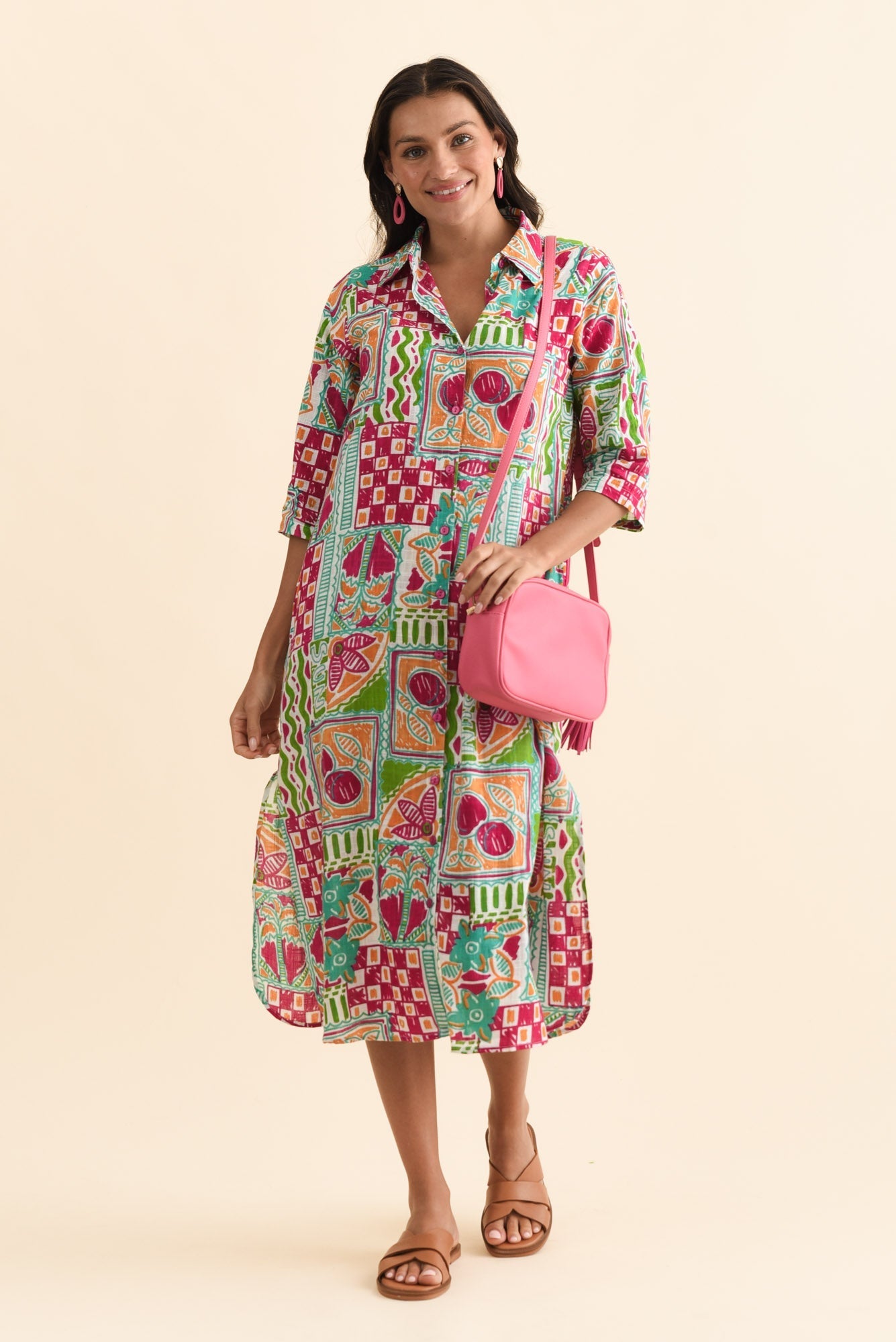 Tricia Green Tile Cotton Shirt Dress