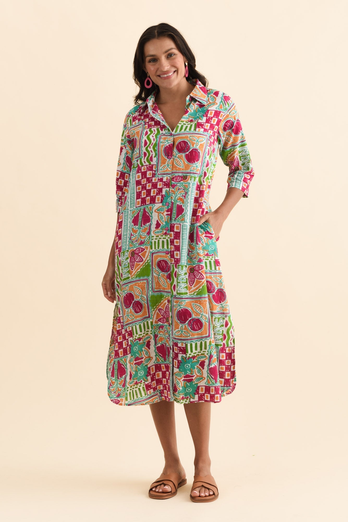 Tricia Green Tile Cotton Shirt Dress