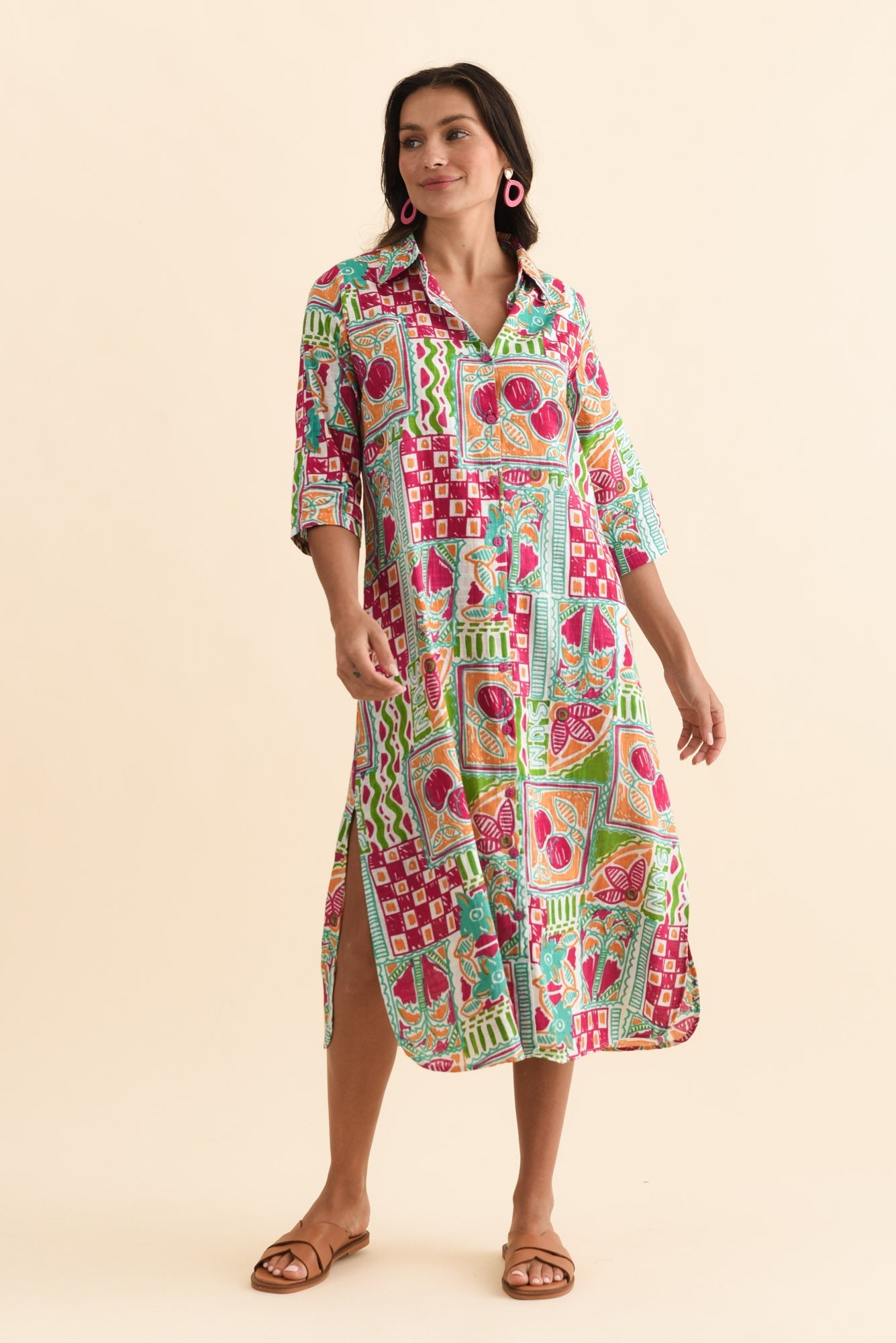 Tricia Green Tile Cotton Shirt Dress