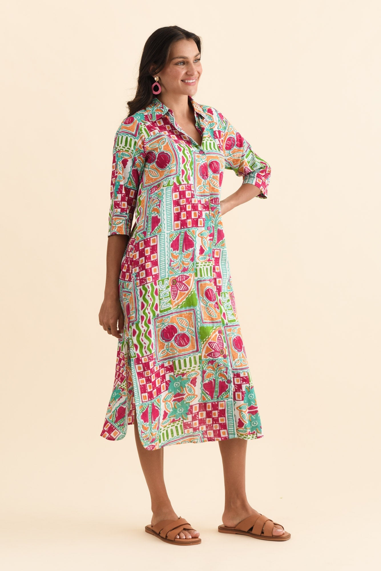 Tricia Green Tile Cotton Shirt Dress
