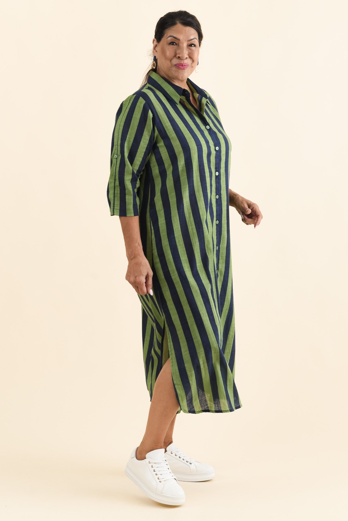 Tricia Indigo Stripe Cotton Shirt Dress