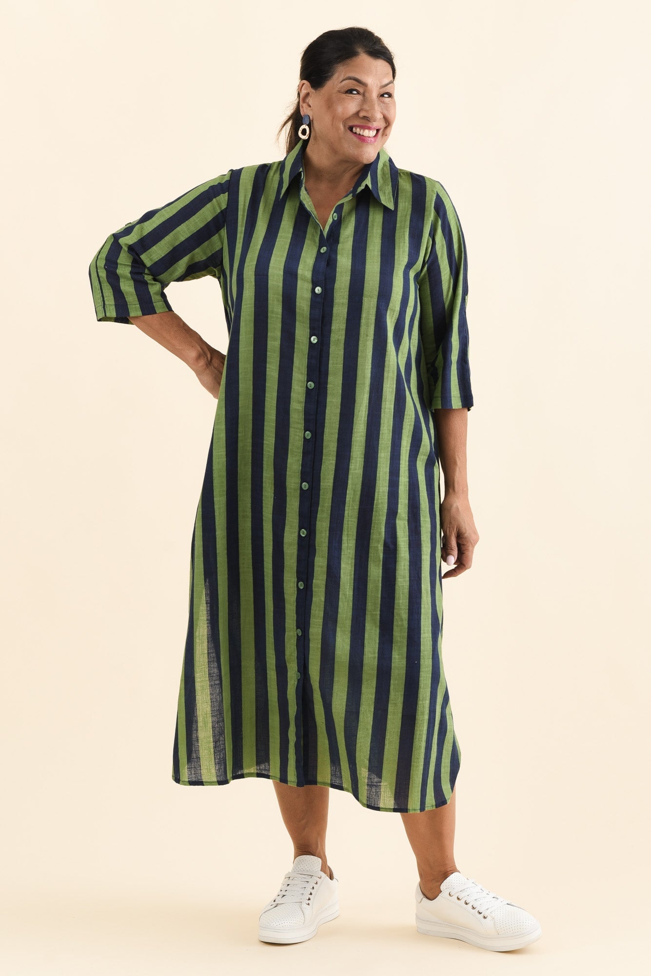 Tricia Indigo Stripe Cotton Shirt Dress