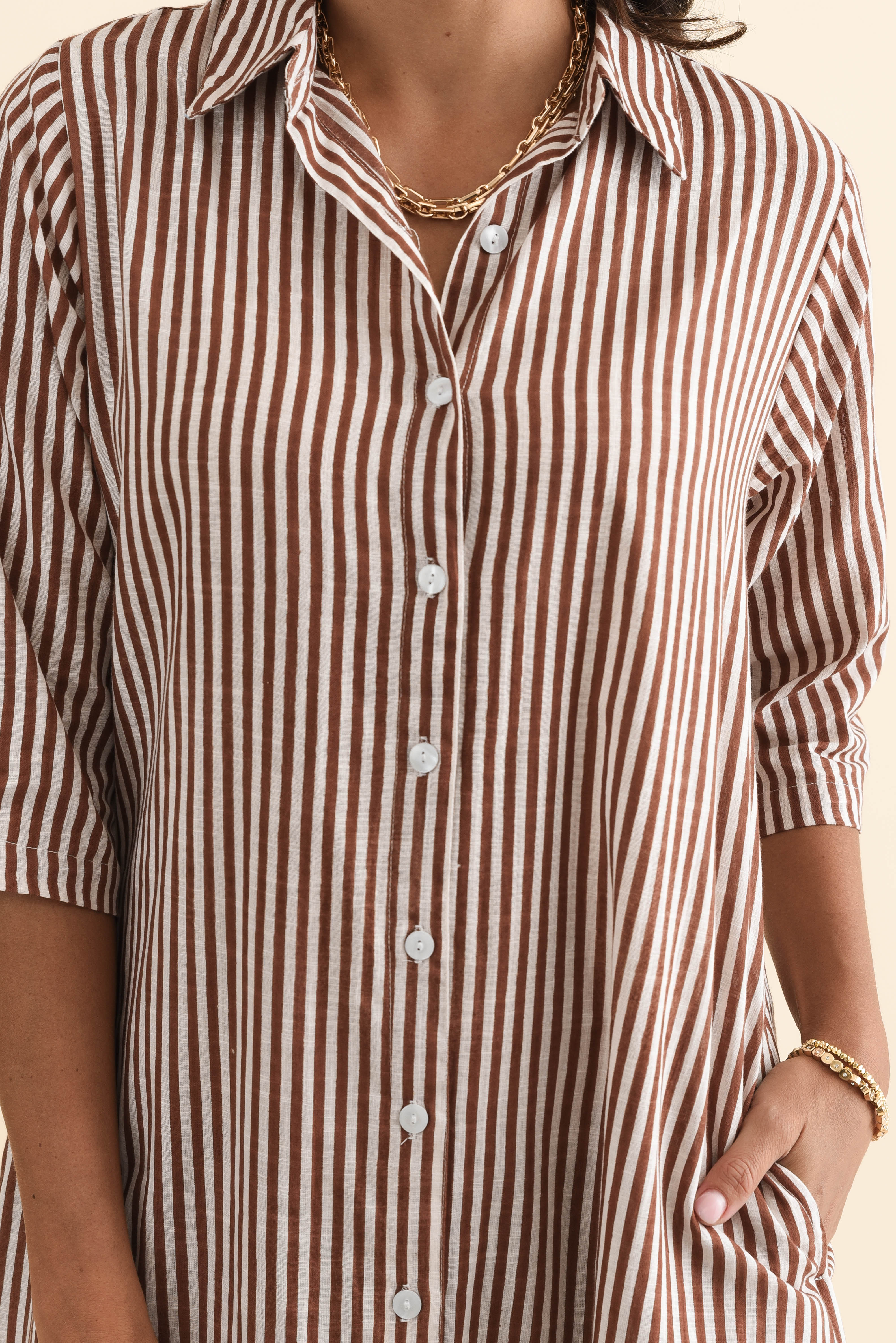 Tricia Mocha Stripe Cotton Shirt Dress