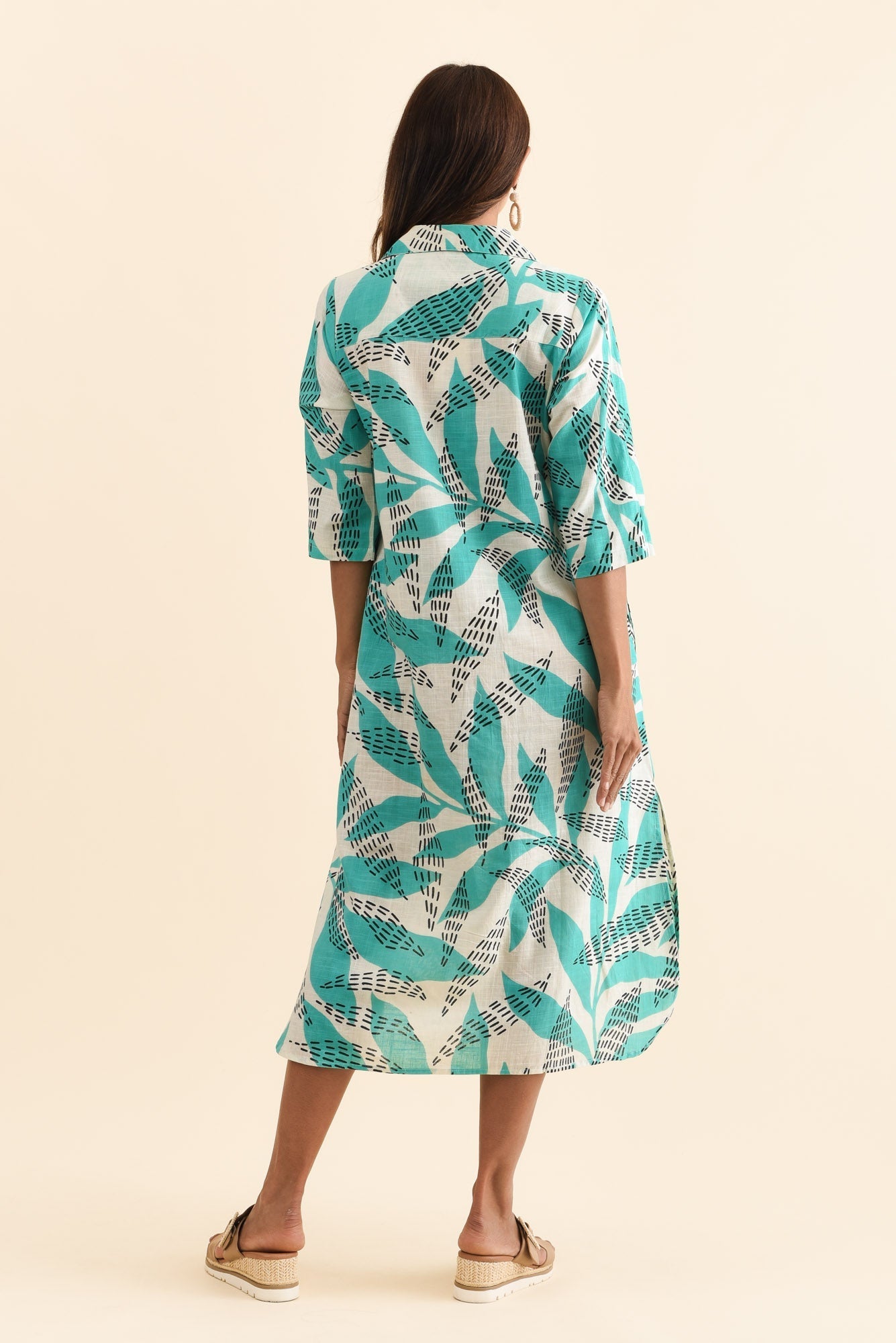 Tricia Teal Fern Cotton Shirt Dress