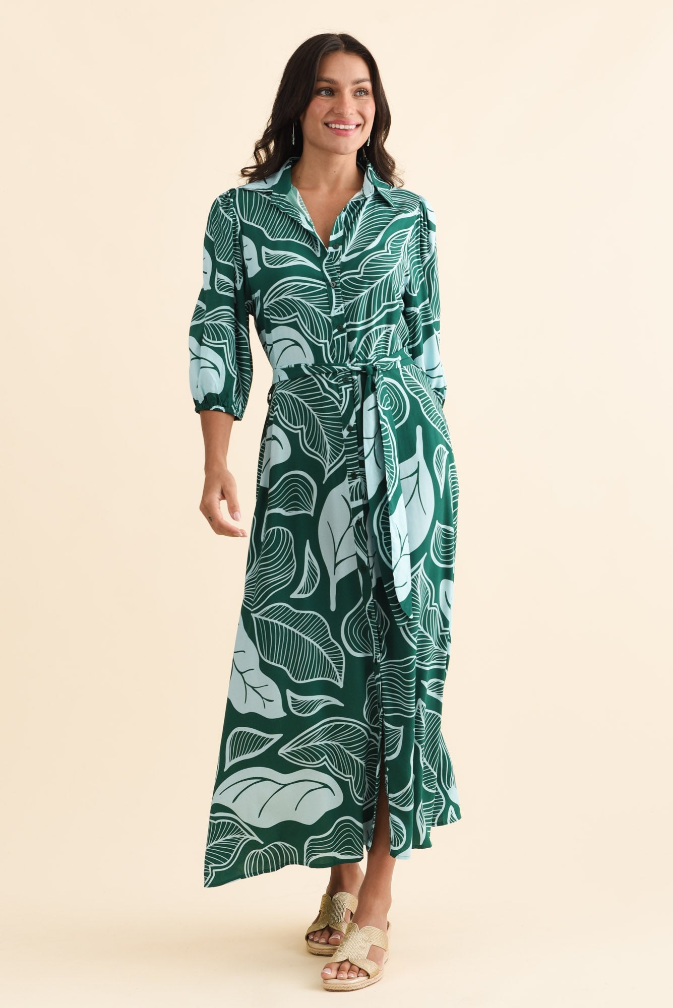 Trinity Green Leaf Tie Dress
