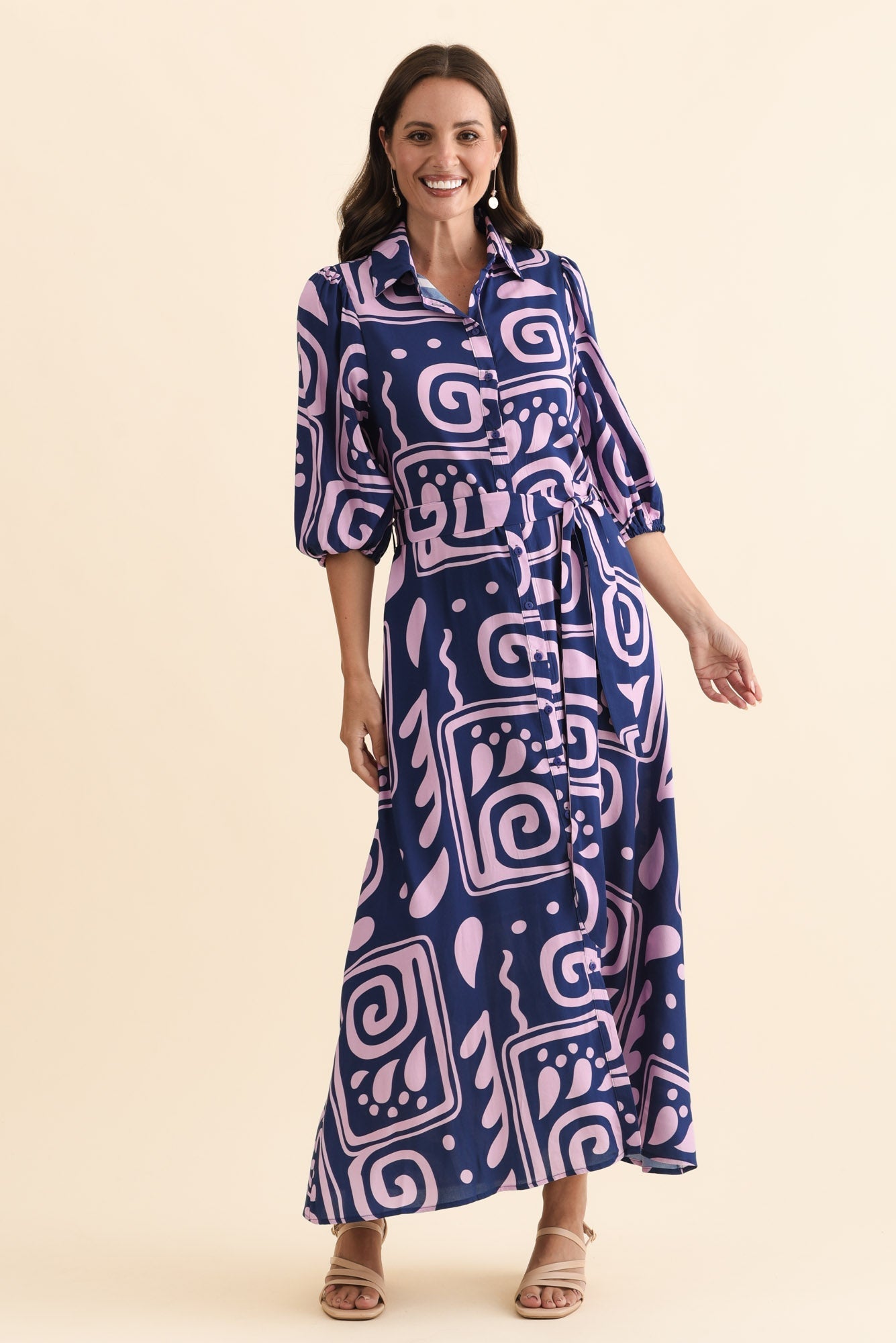 Trinity Navy Abstract Tie Dress