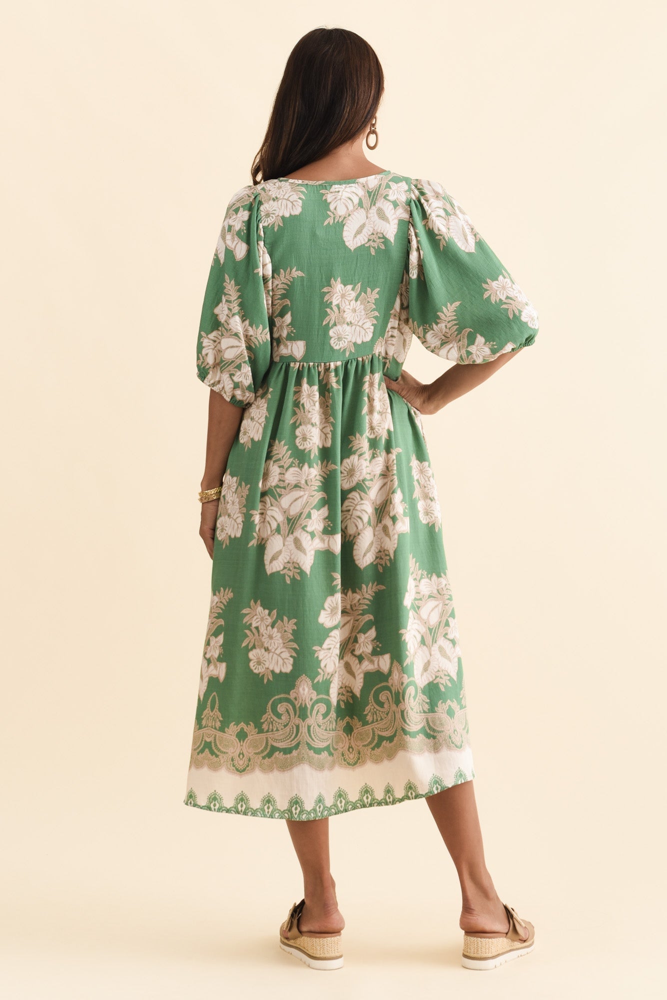 Troyanne Green Garden Midi Dress