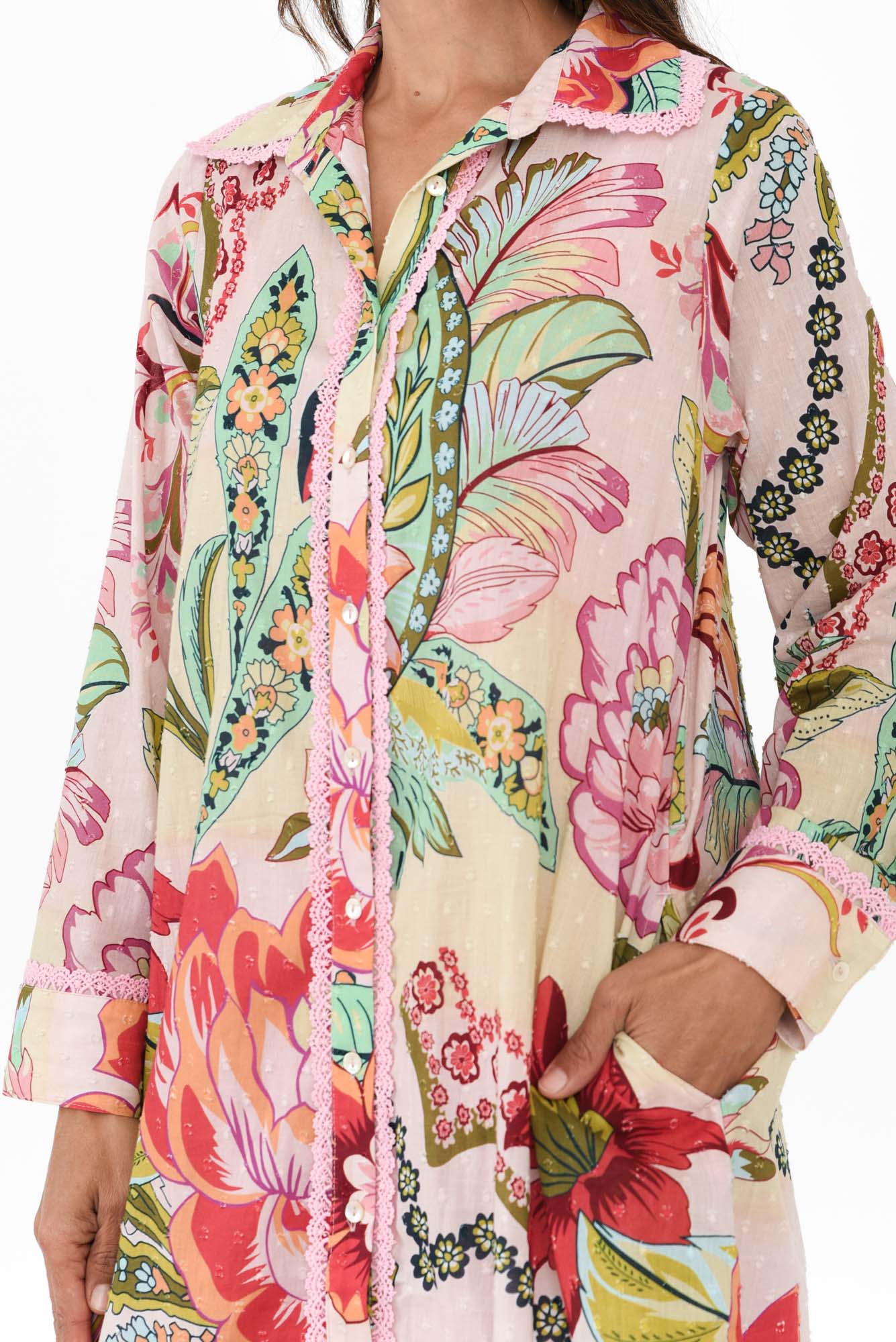 Vada Pink Floral Cotton Shirt Dress