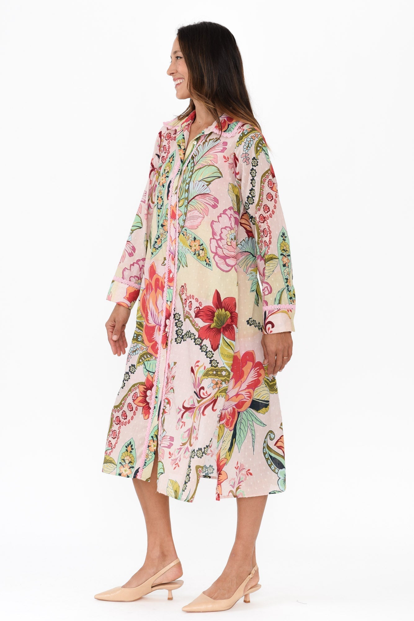 Vada Pink Floral Cotton Shirt Dress