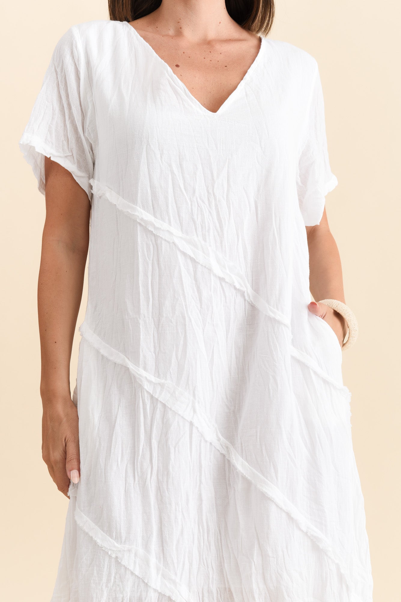Vanessa White Diagonal Seam Dress