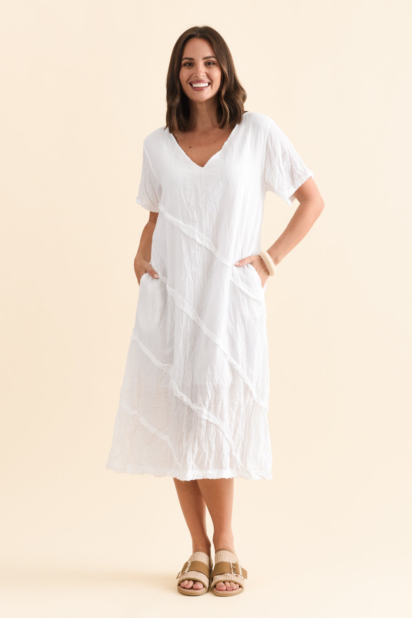 Vanessa White Diagonal Seam Dress
