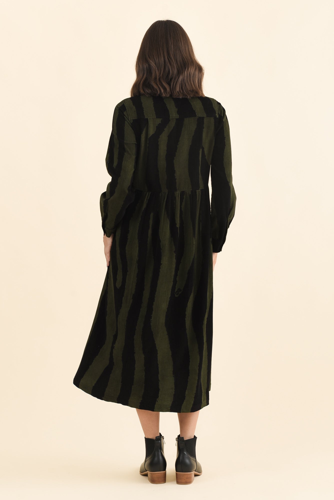 Vani Olive Stripe Cotton Button Dress