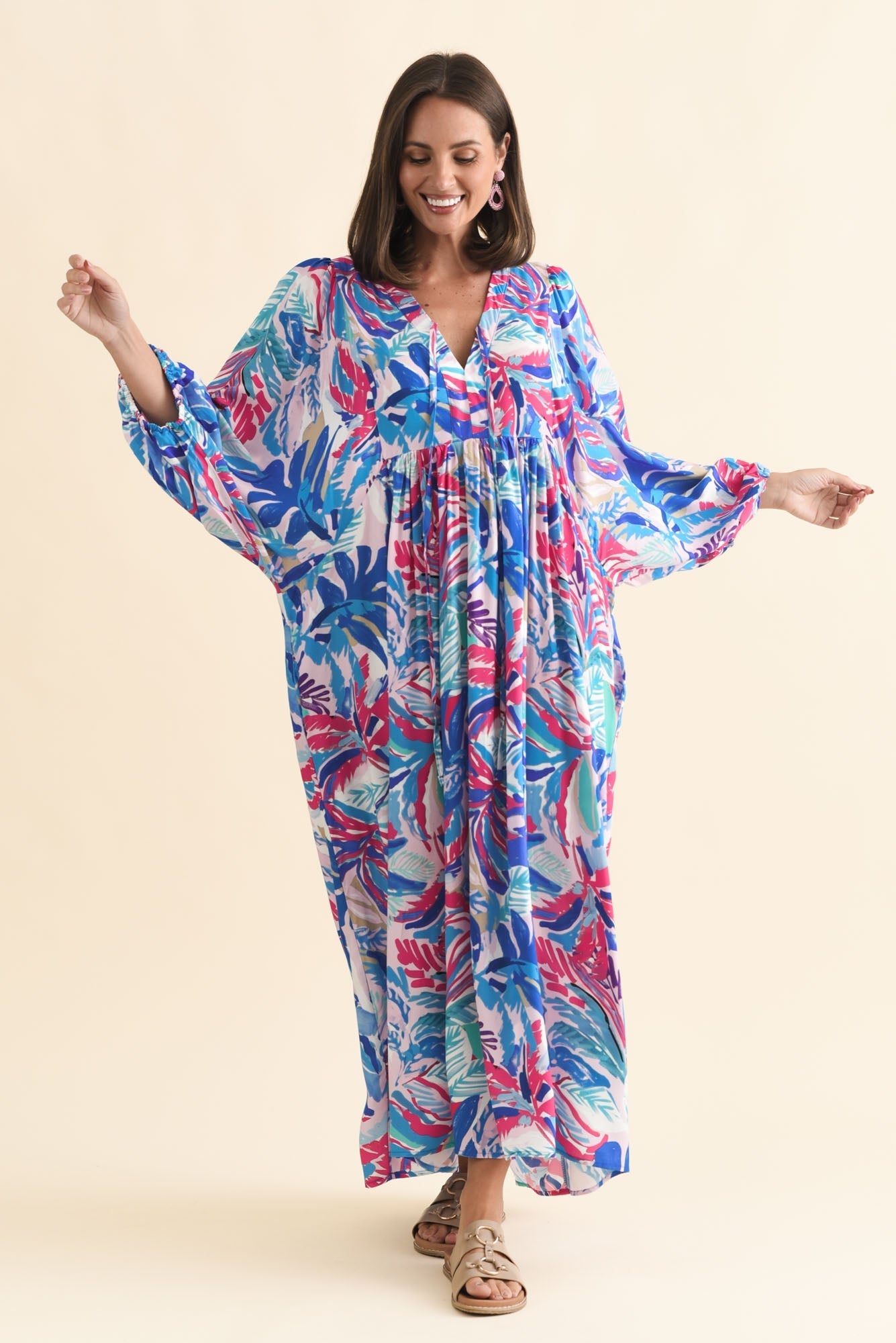 Verona Indigo Leaf Puff Sleeve Dress