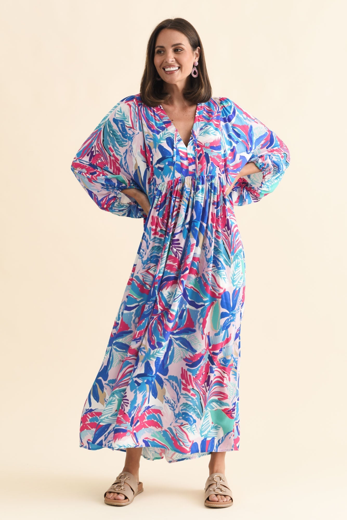 Verona Indigo Leaf Puff Sleeve Dress
