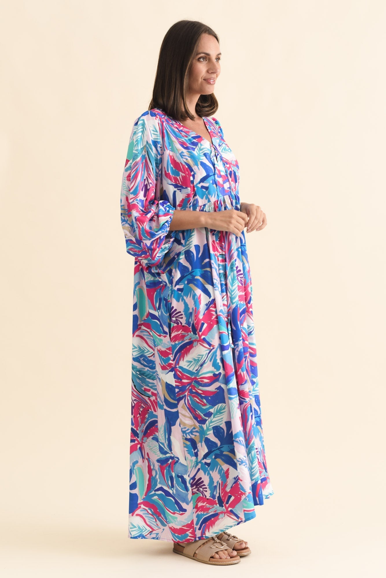 Verona Indigo Leaf Puff Sleeve Dress