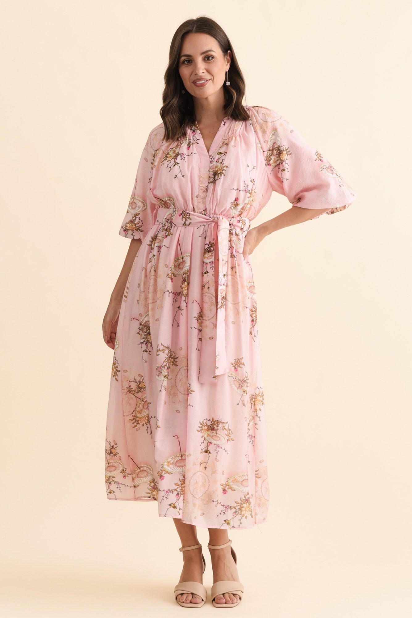 Vinette Pink Garden Cotton Tie Dress
