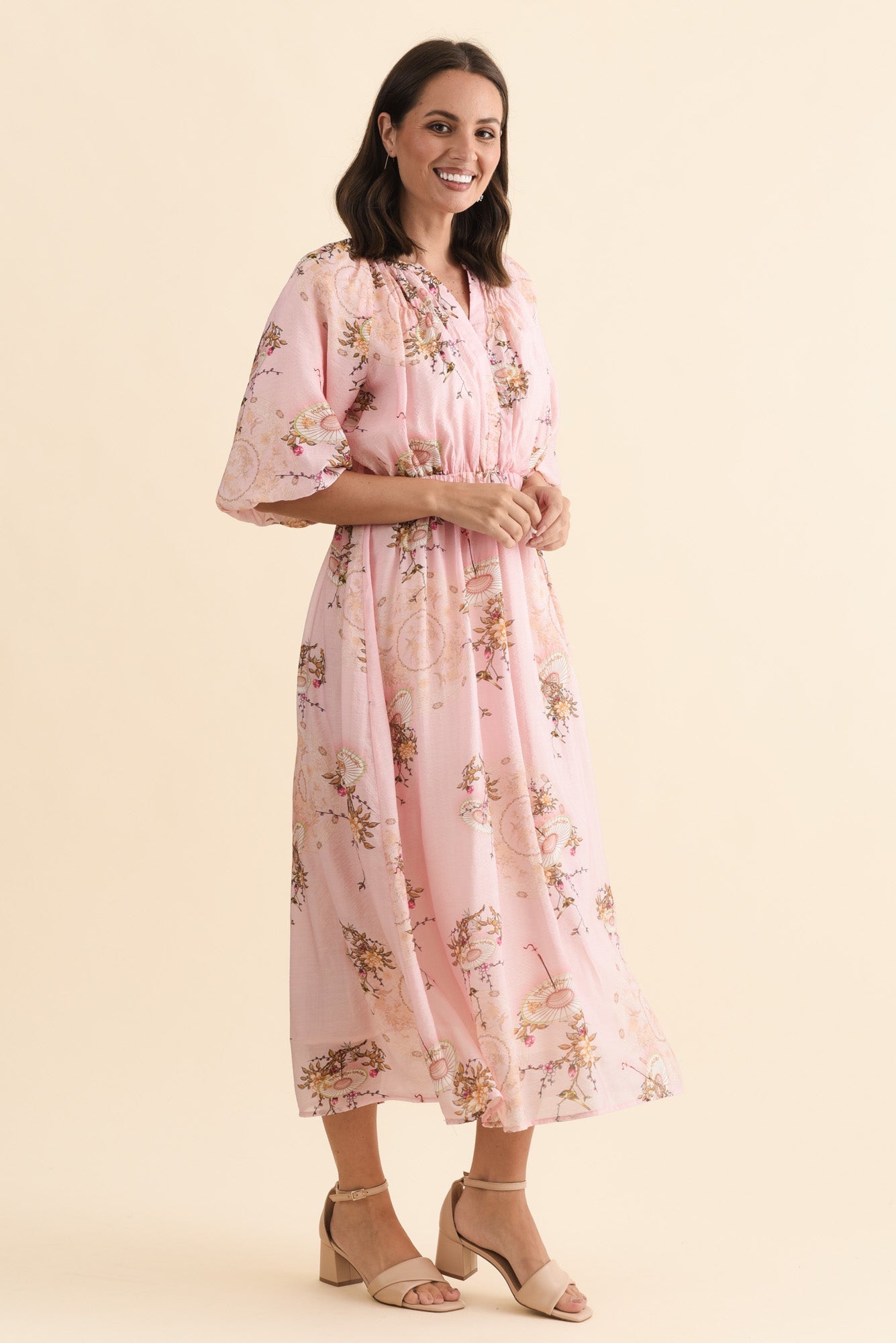 Vinette Pink Garden Cotton Tie Dress