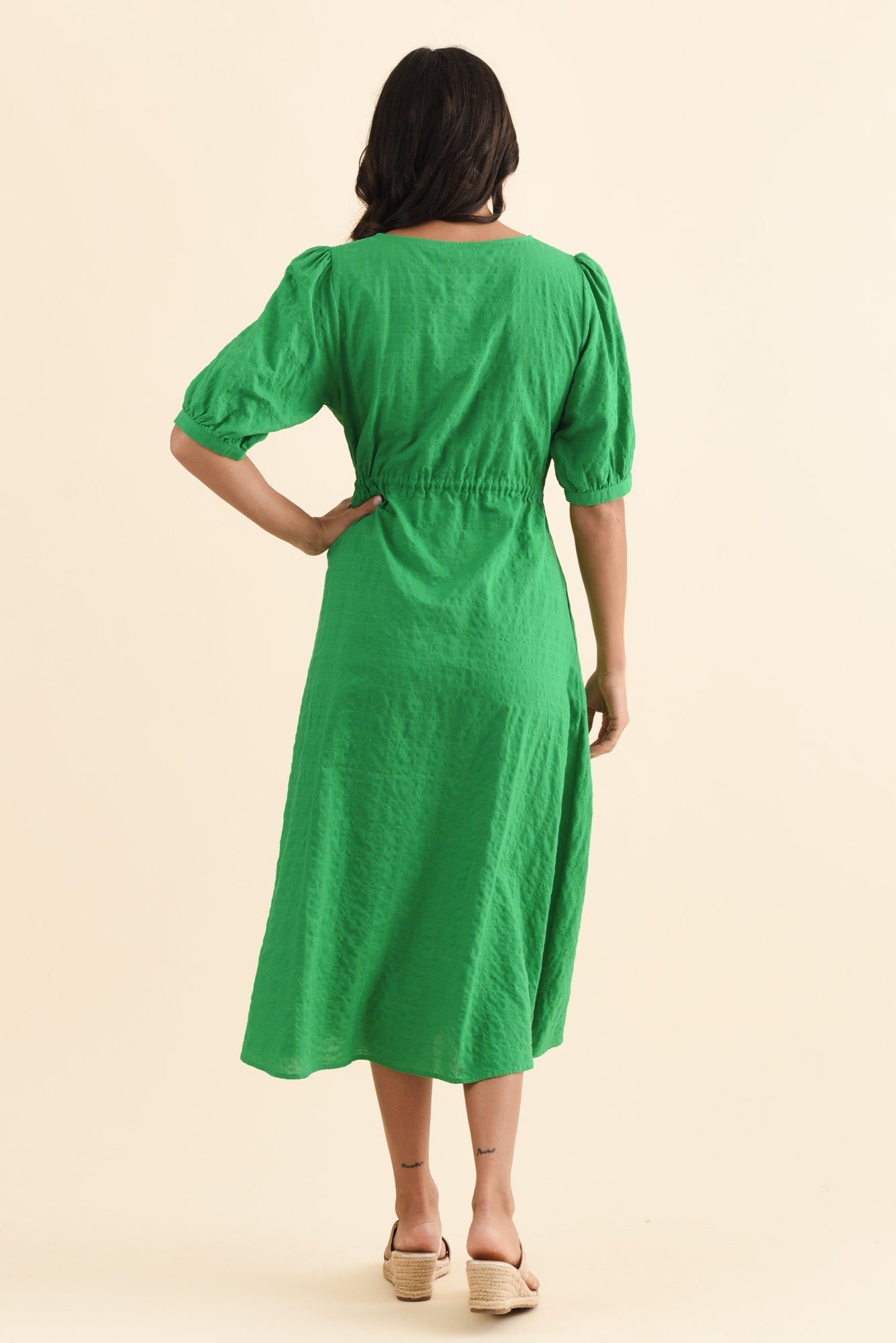 Weslyn Green Check Cotton Blend Dress