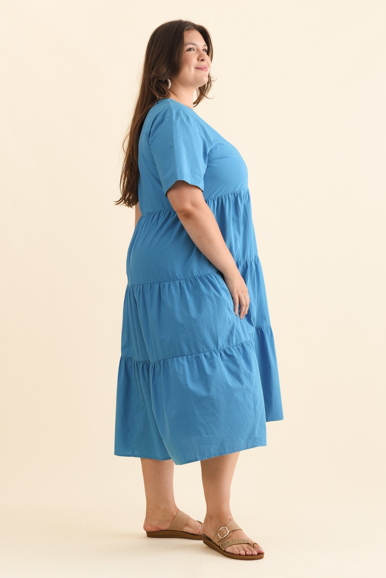 Winona Blue Cotton Button Dress