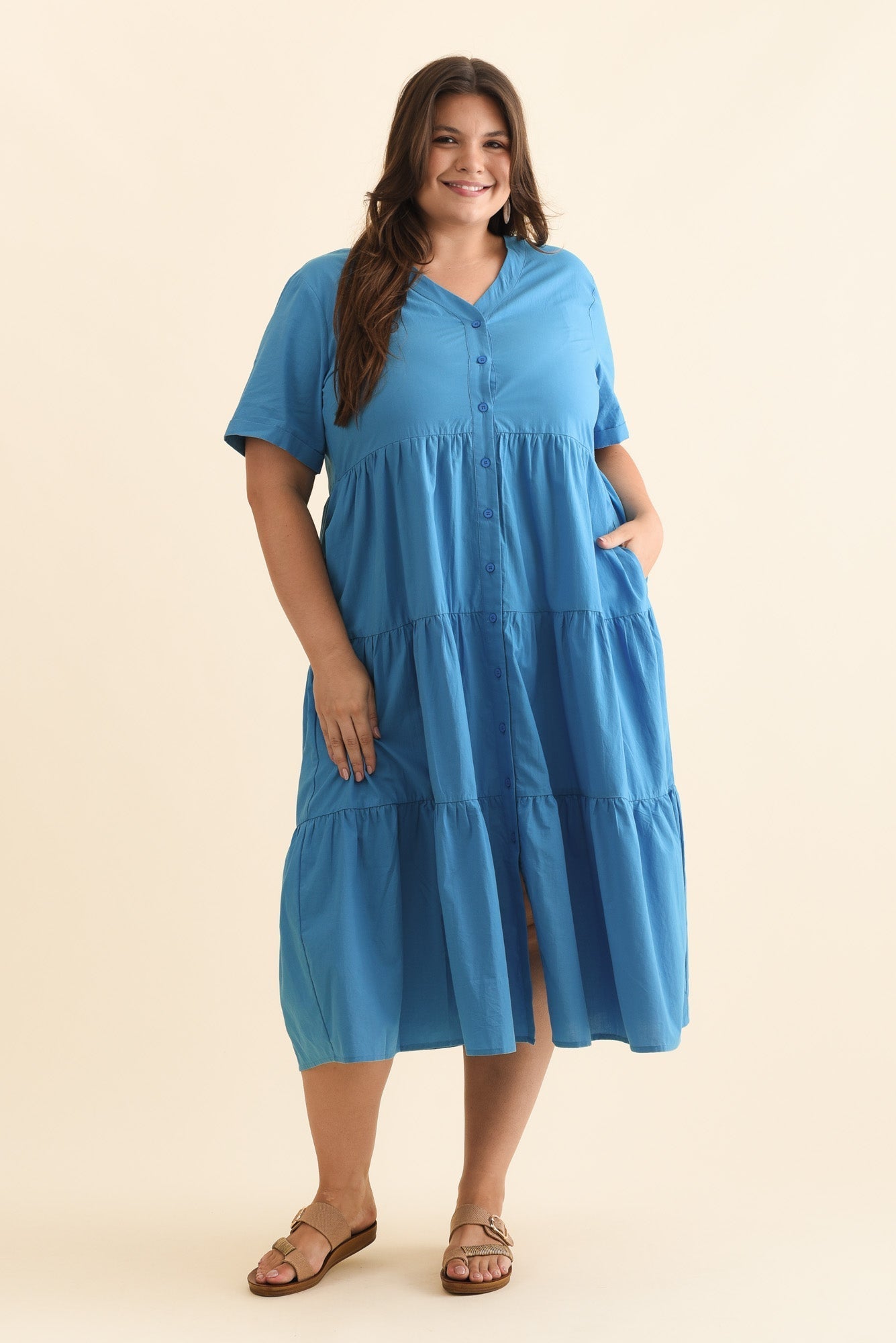 Winona Blue Cotton Button Dress