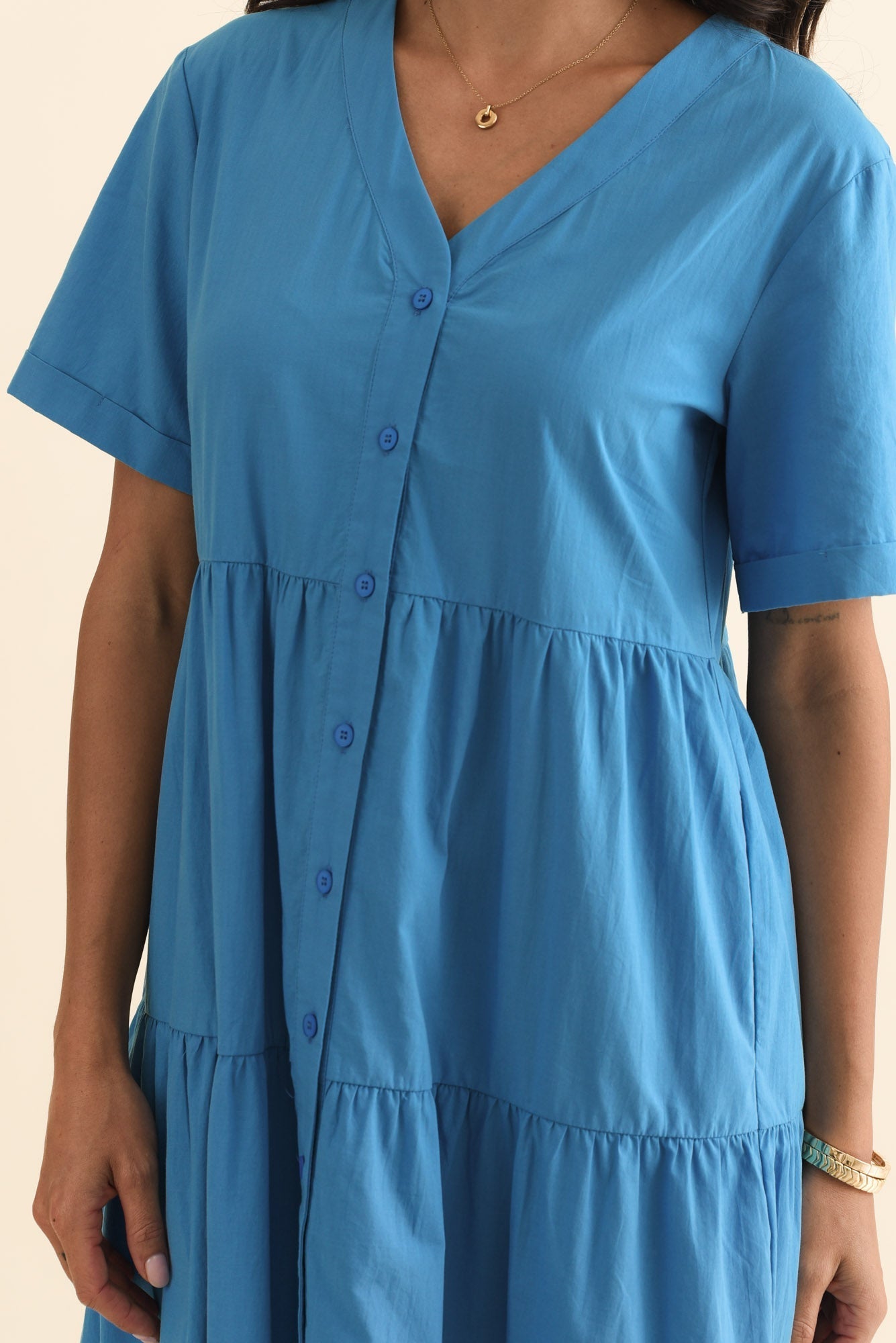 Winona Blue Cotton Button Dress