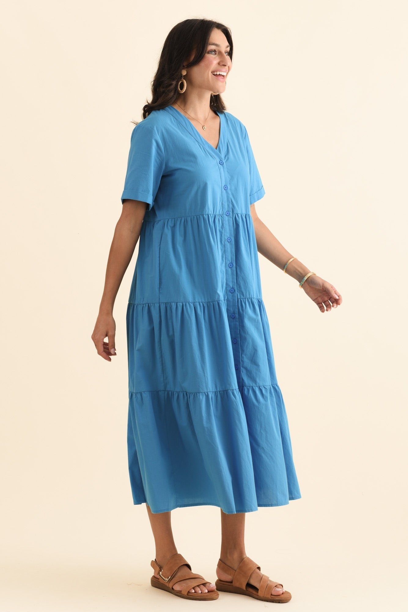 Winona Blue Cotton Button Dress