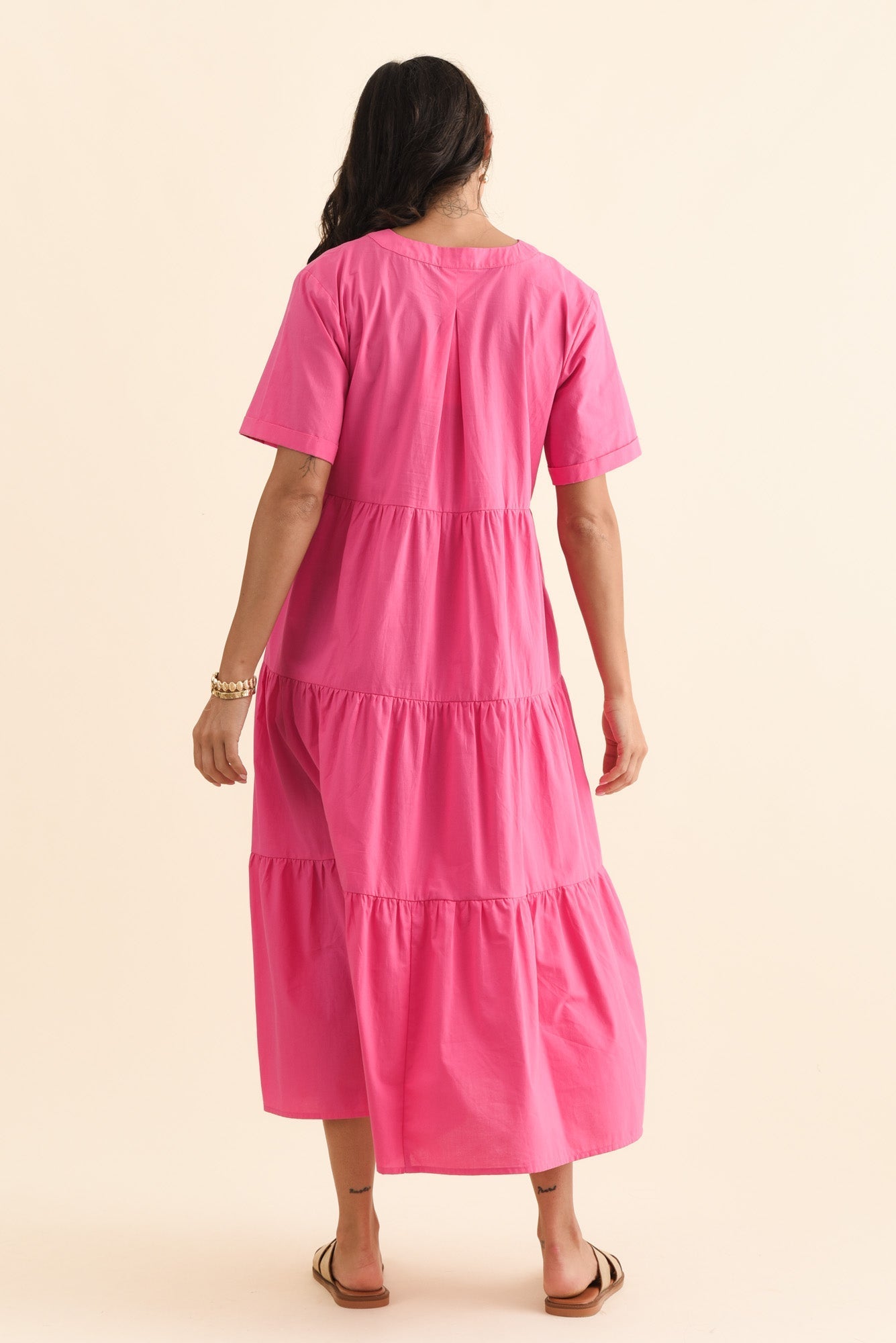 Winona Fuchsia Cotton Button Dress