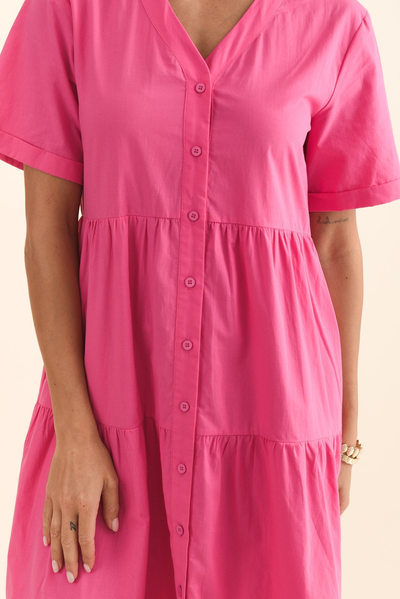 Winona Fuchsia Cotton Button Dress