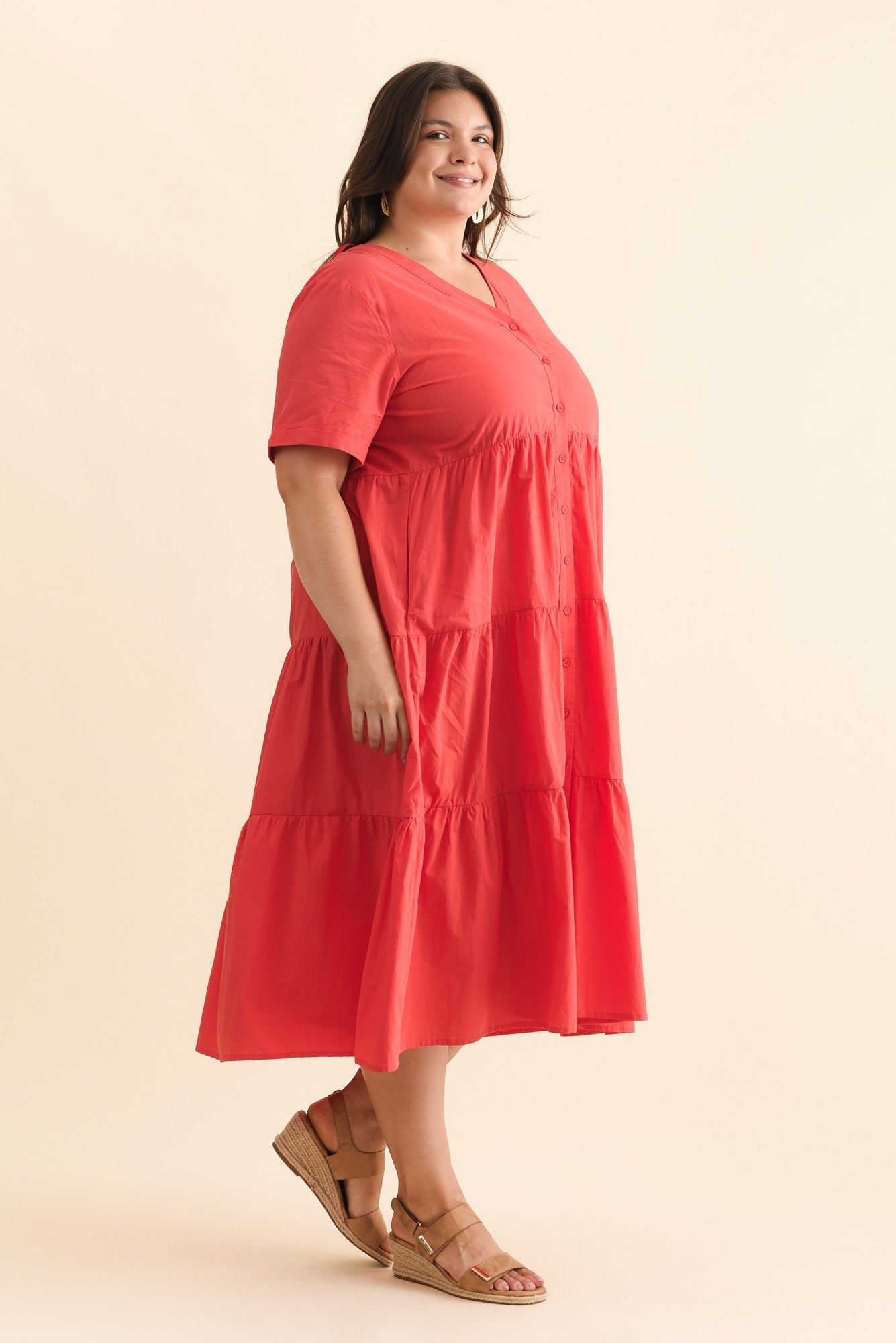 Winona Red Cotton Button Dress