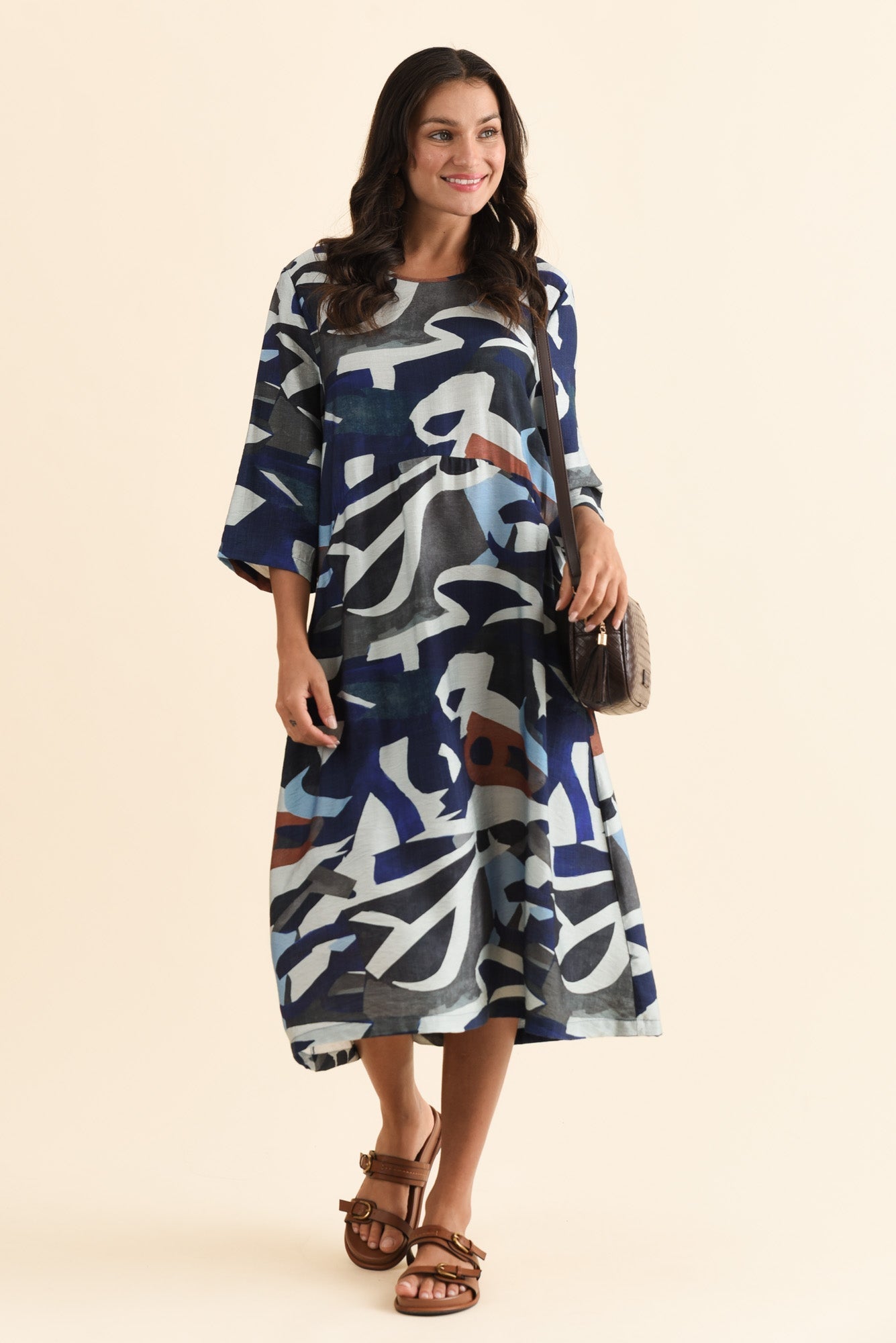 Wynton Blue Abstract Crescent Dress