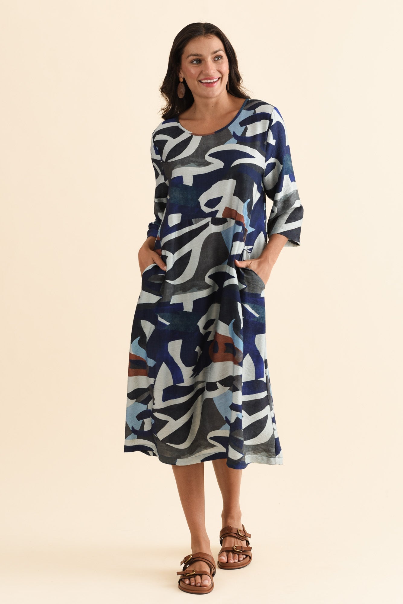 Wynton Blue Abstract Crescent Dress