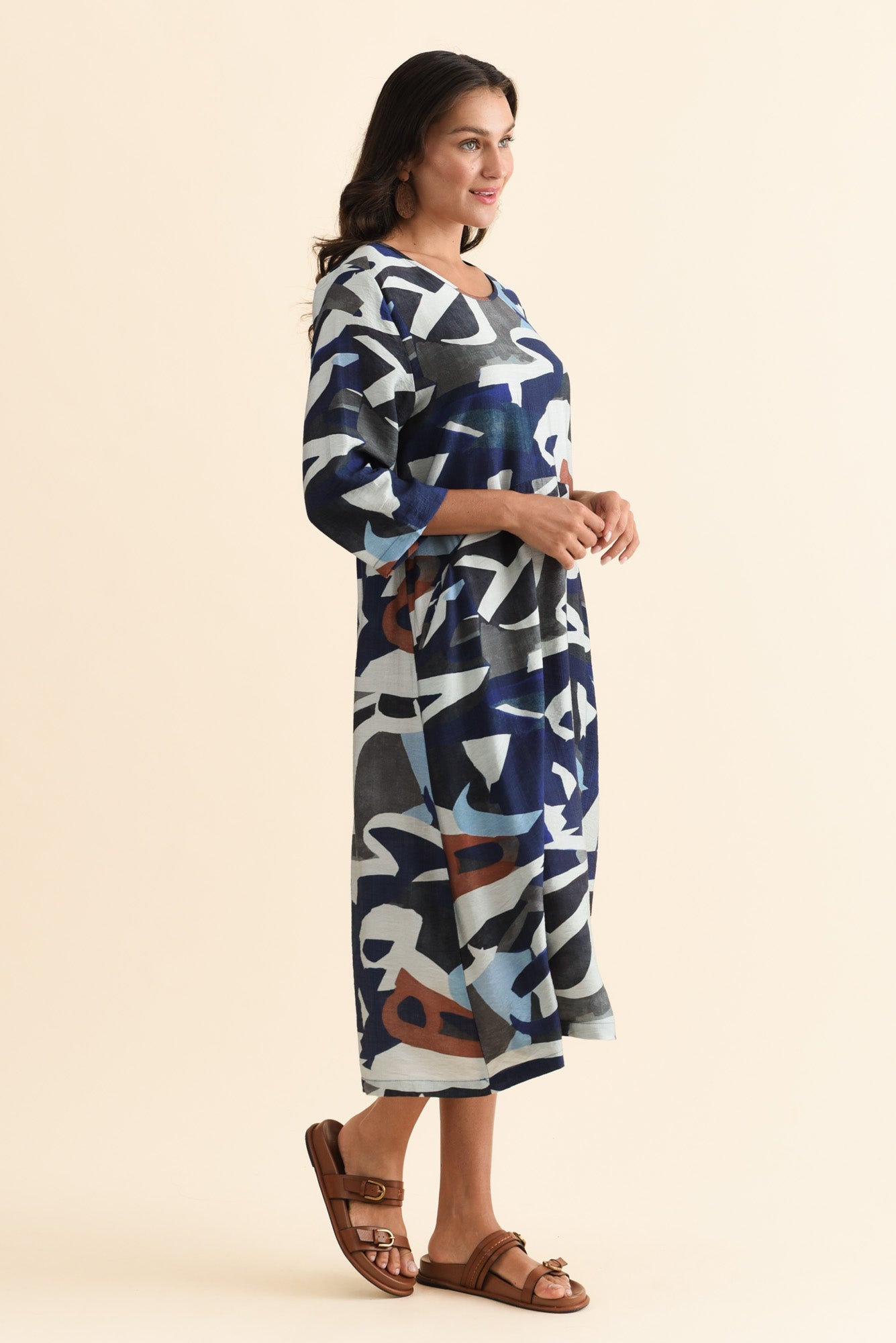 Wynton Blue Abstract Crescent Dress