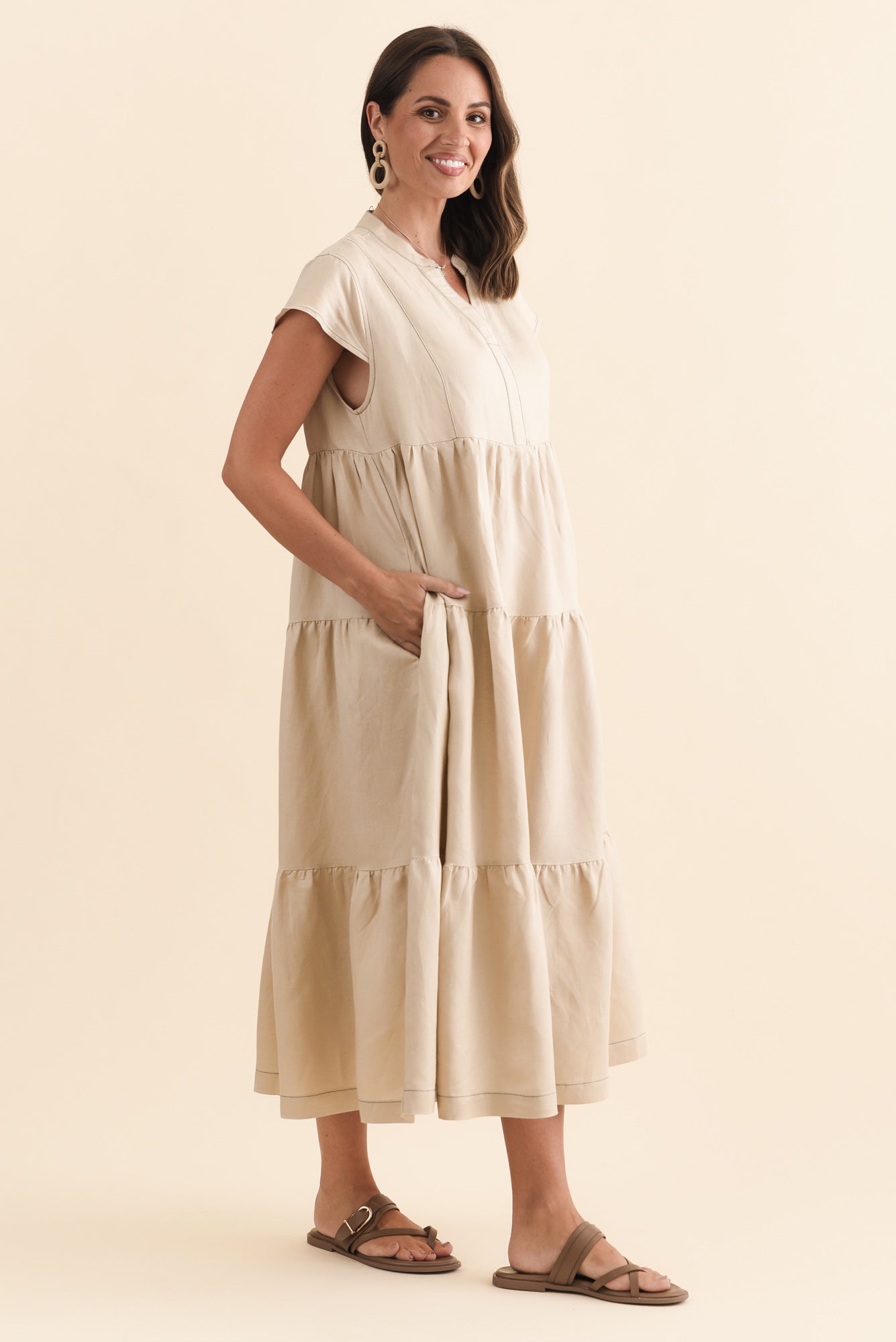 Yvette Natural Contrast Linen Blend Dress