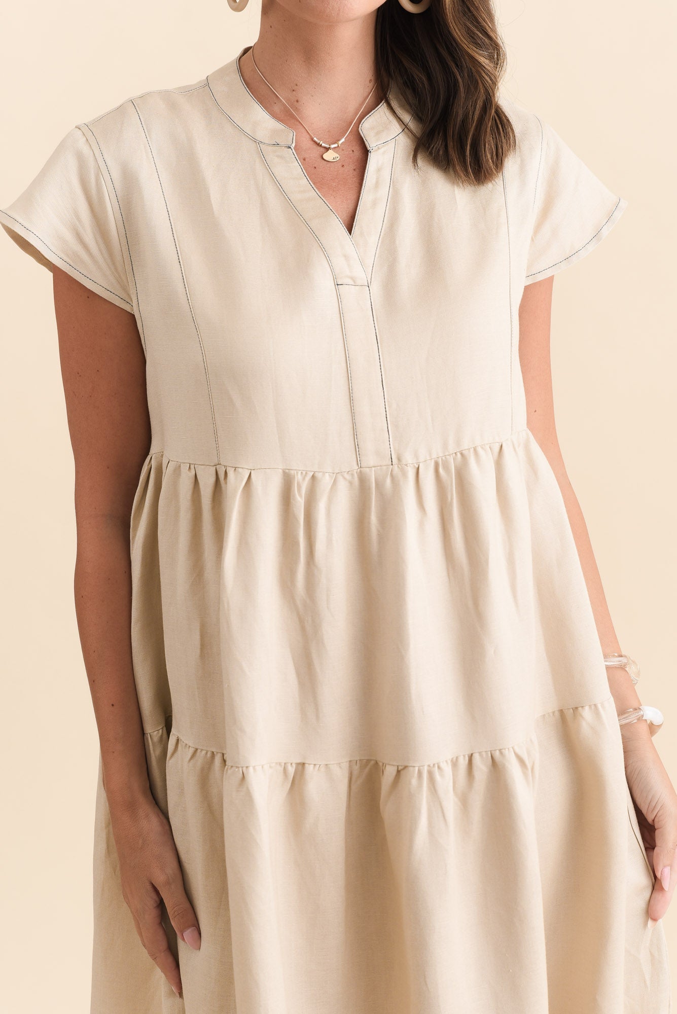 Yvette Natural Contrast Linen Blend Dress