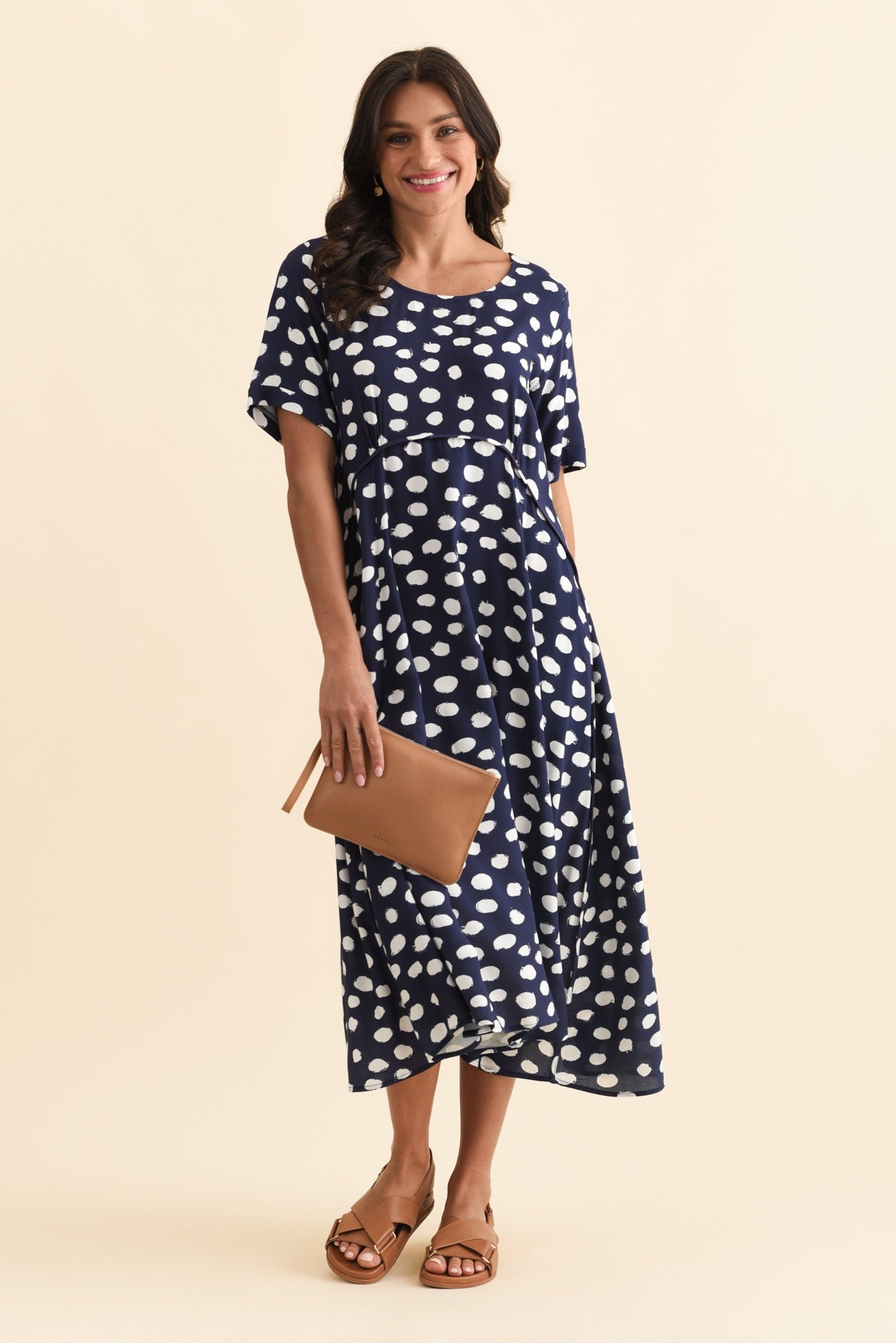 Zaelia Navy Spot Crescent Dress