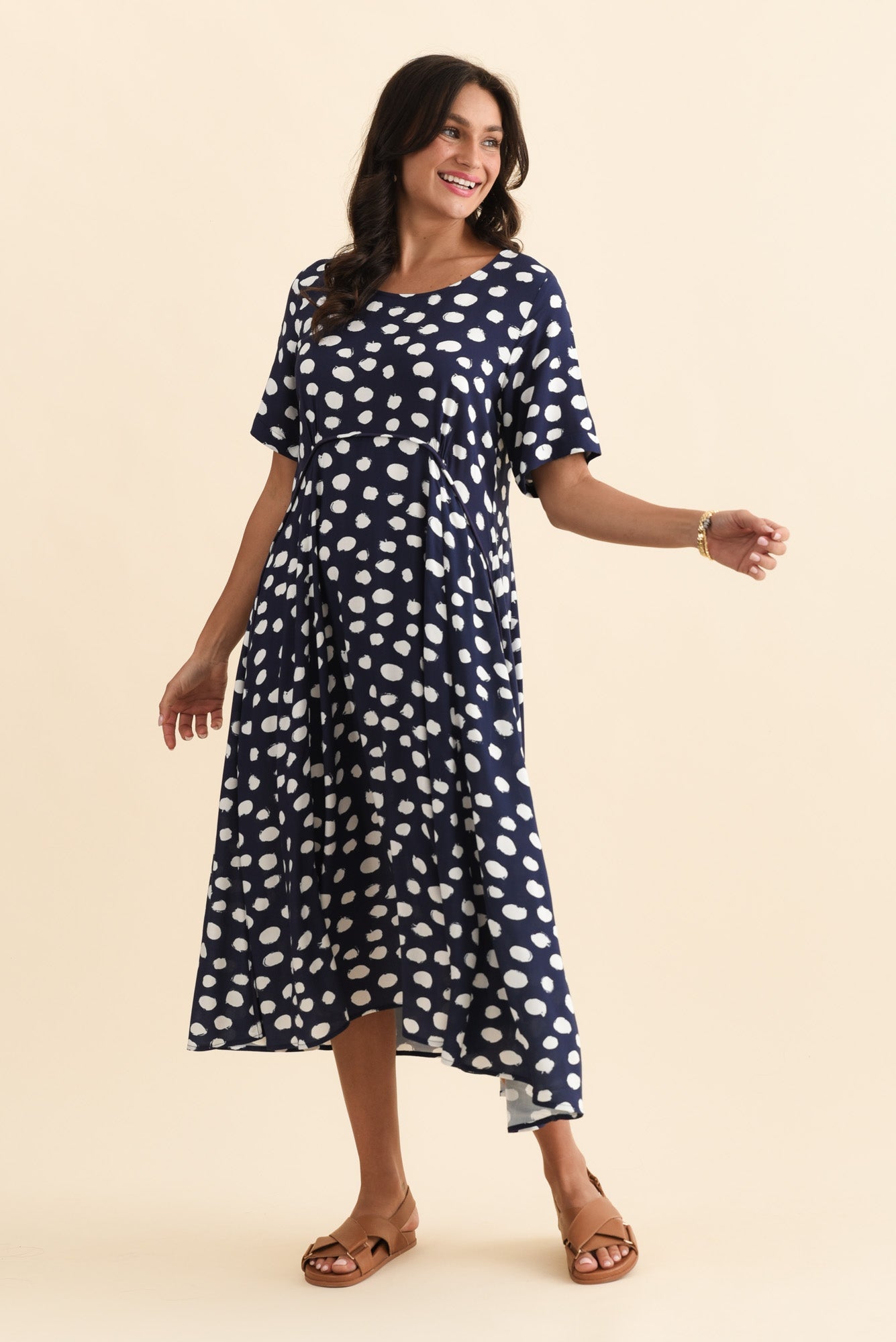 Zaelia Navy Spot Crescent Dress