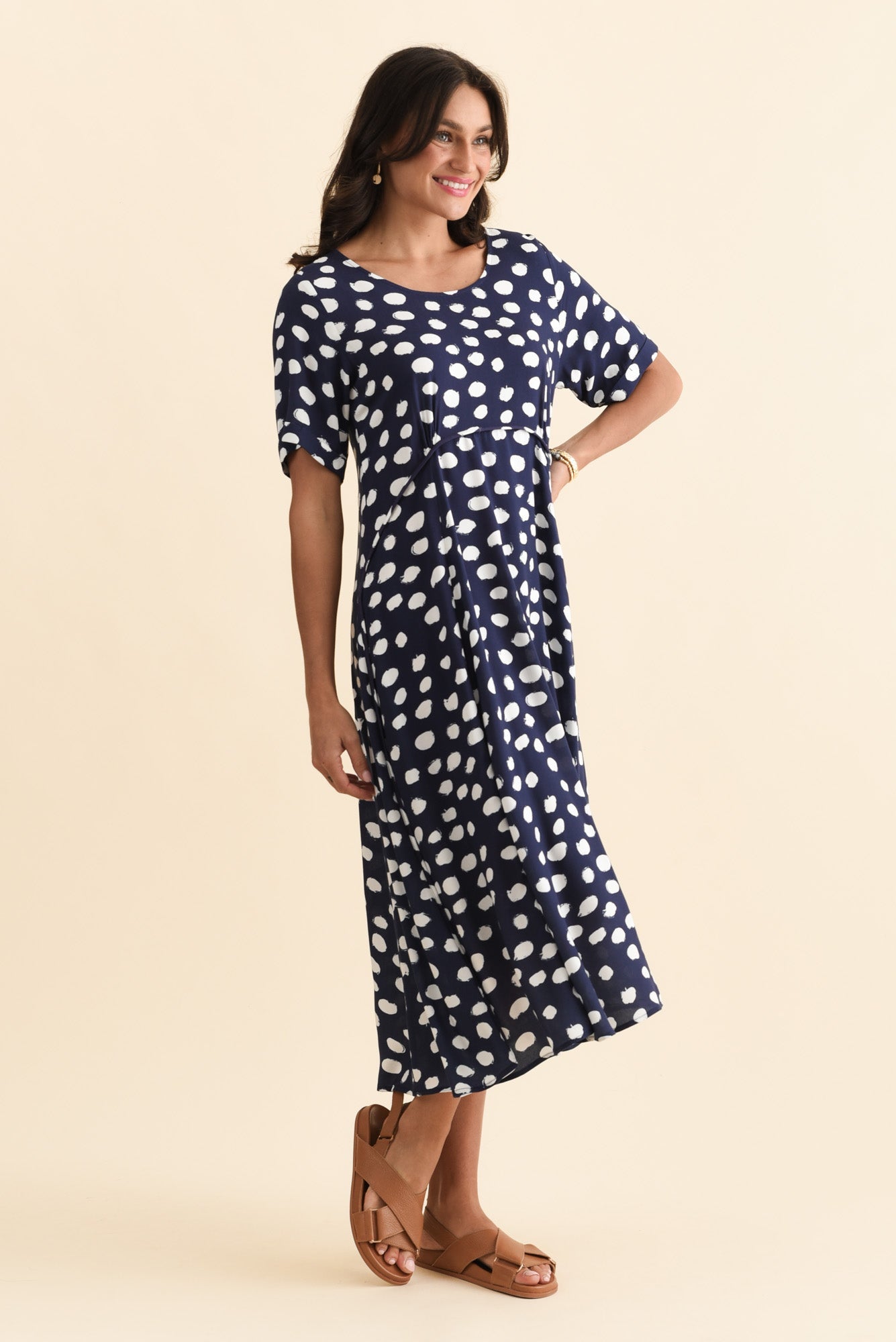 Zaelia Navy Spot Crescent Dress