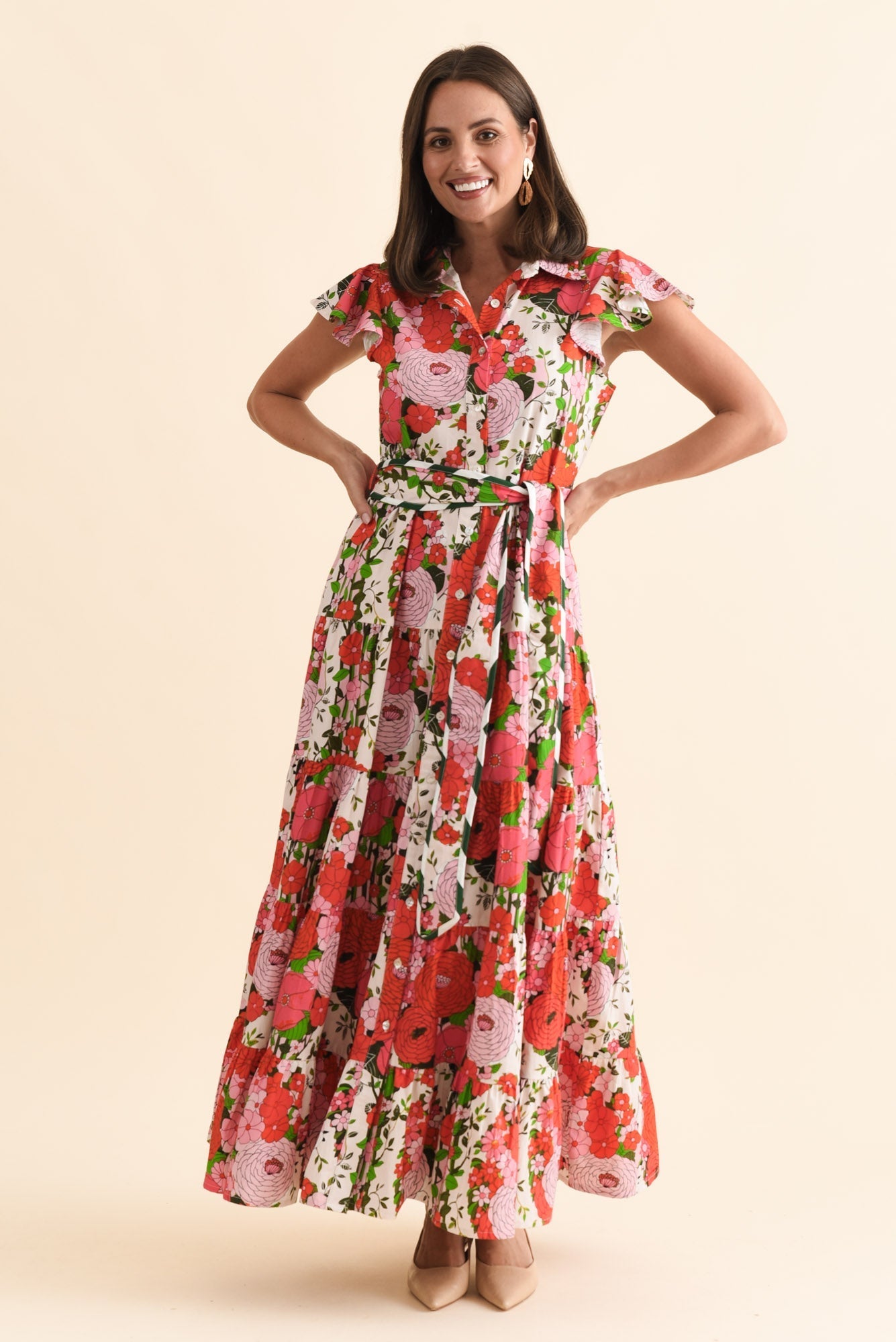 Zelde Pink Floral Cotton Shirt Dress
