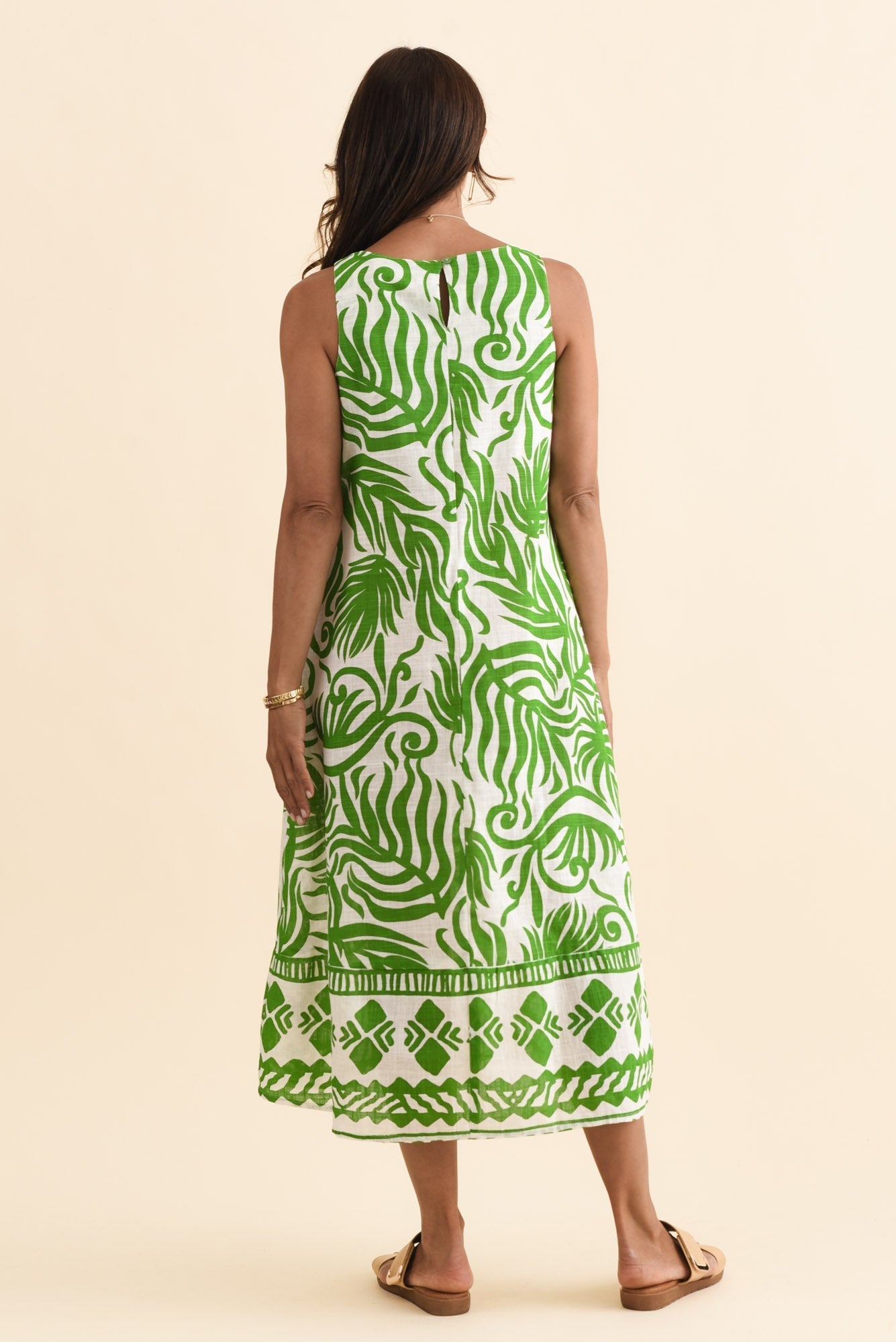 Zeldi Green Leaf Cotton Midi Dress